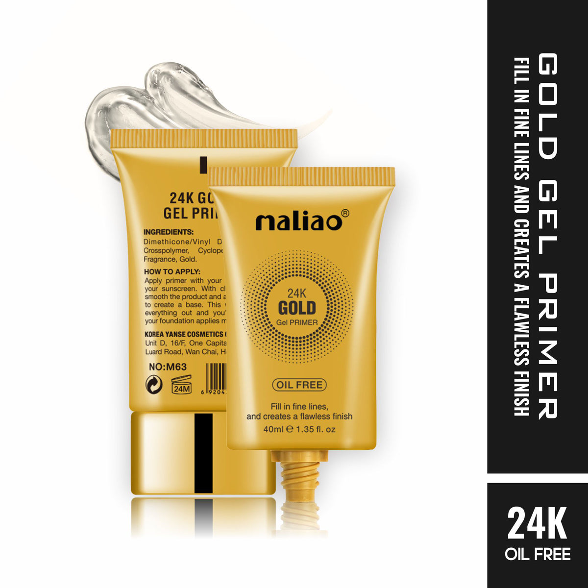 Maliao 24K Gold Gel Primer 40ml - Luxe Makeup Base for Radiant Skin