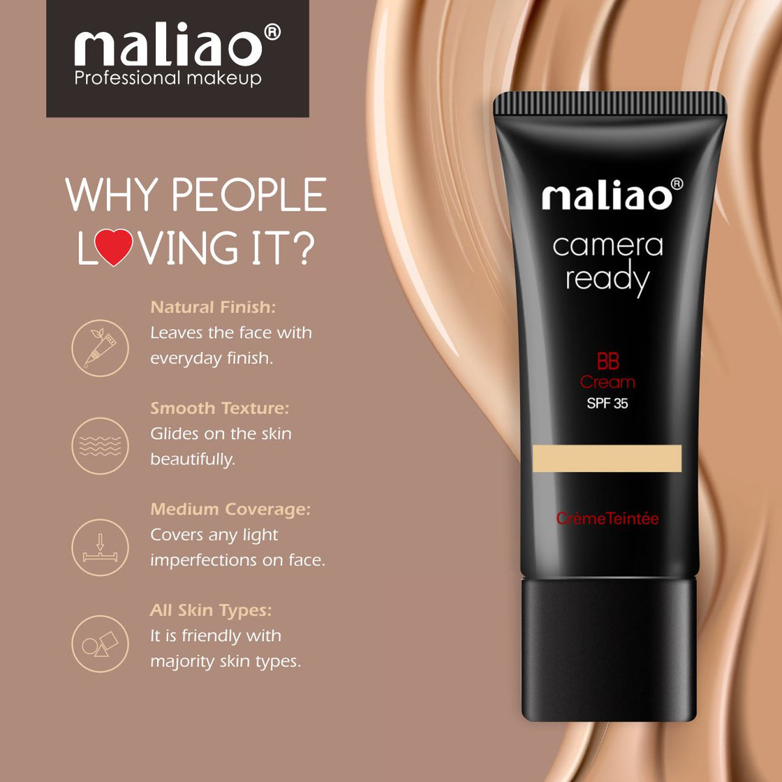 MALIAO Camera Ready BB Cream Natural SPF-35 - Effortless Radiance Face