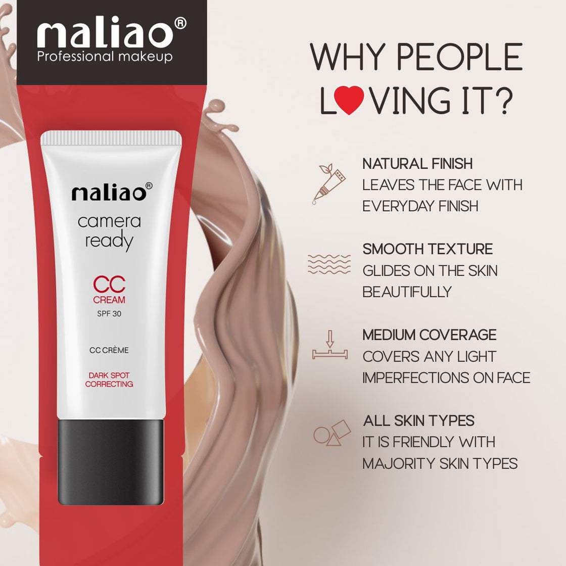 MALIAO Professional Camera Ready CC Cream SPF 30 - Flawless Complexion Enhancement Maliao Professional Makeup