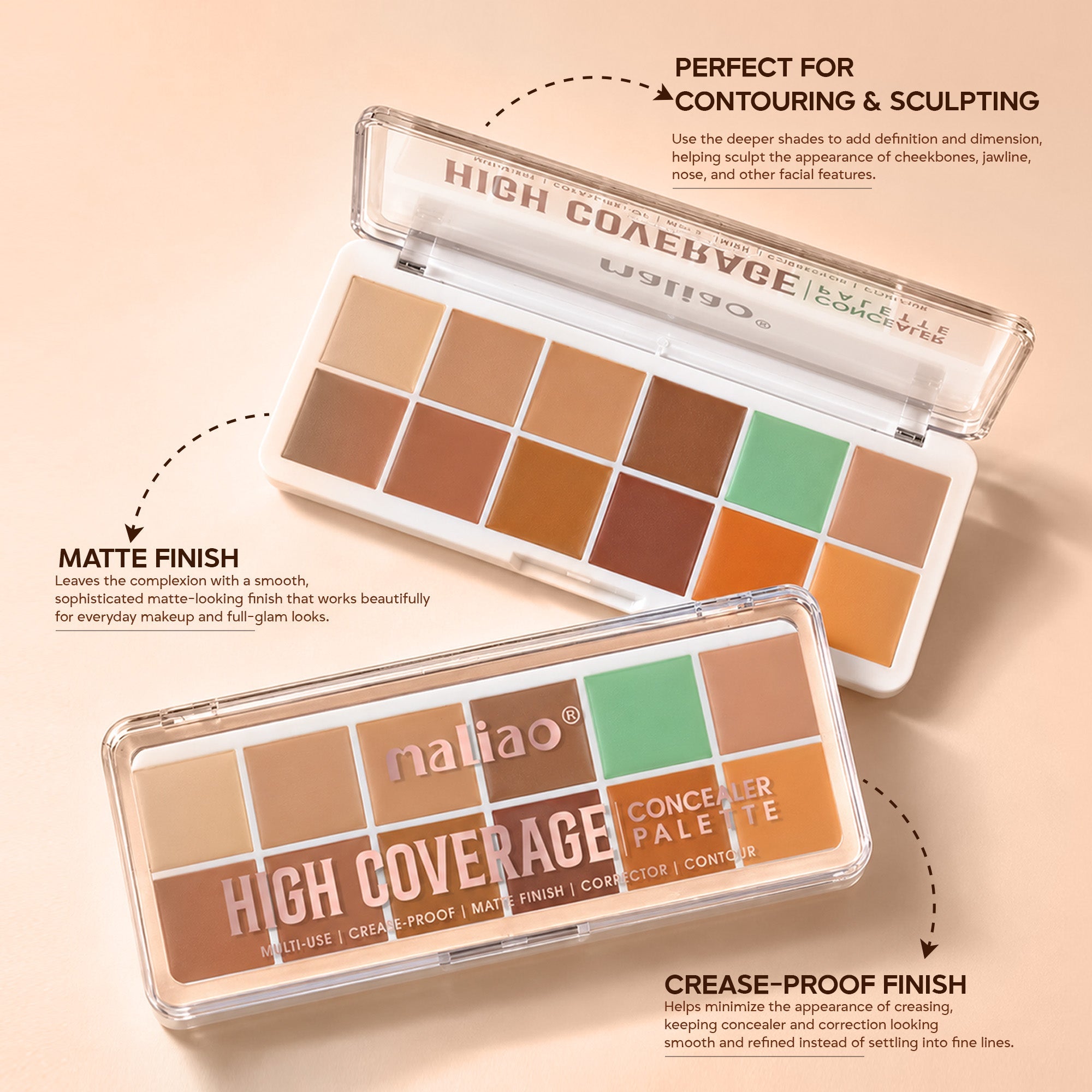 Maliao High Coverage Concealer Palette - Oil Control, Waterproof, Long Lasting Face
