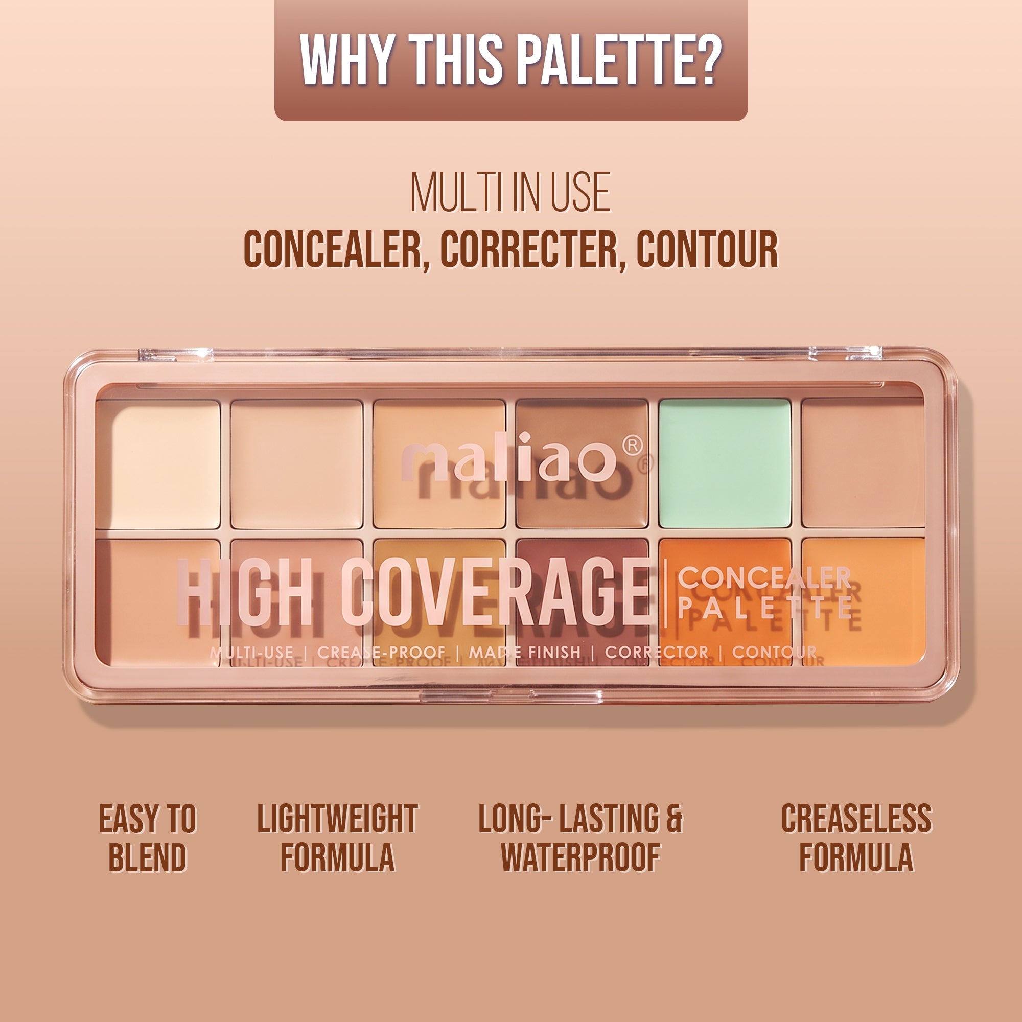 Maliao High Coverage Concealer Palette - Oil Control, Waterproof, Long Lasting Face