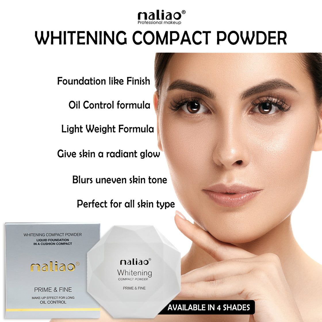 Maliao Prime & Fine Whitening Compact Powder Liquid Foundation - Radiant Perfection in a Cushion Compact - Maliao Makeup