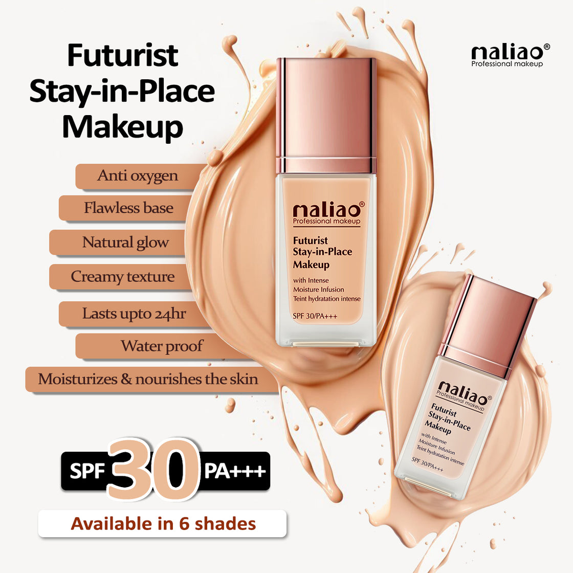 Maliao Futurist Stay-In-Place Makeup SPF 30 PA+++ (Full Coverage, Intense Moisture Infusion,Tint Moisturizer,Tint Hydration, All Skin Types) - Maliao Makeup