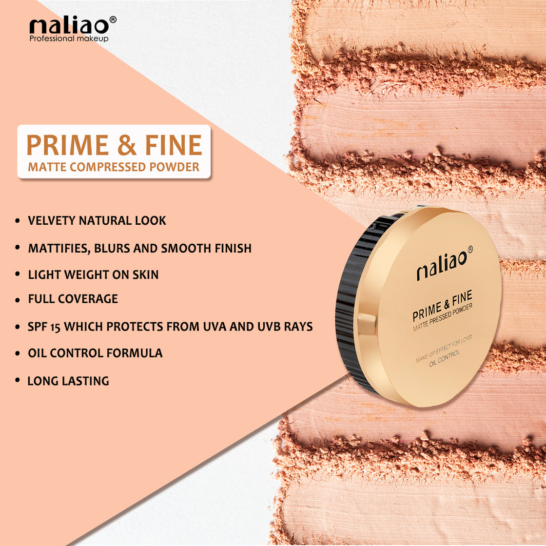 Maliao Oil Control 2 in 1 Prime & Fine Matte Pressed Powder Compact - Velvety Natural Perfection Maliao Professional Makeup