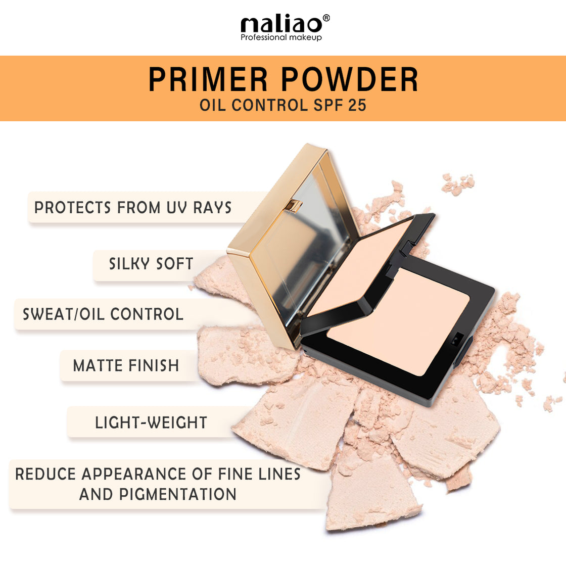 Maliao Oil Control Primer Powder Compact SPF 25 - Mattify and Protect Your Skin - Maliao Makeup