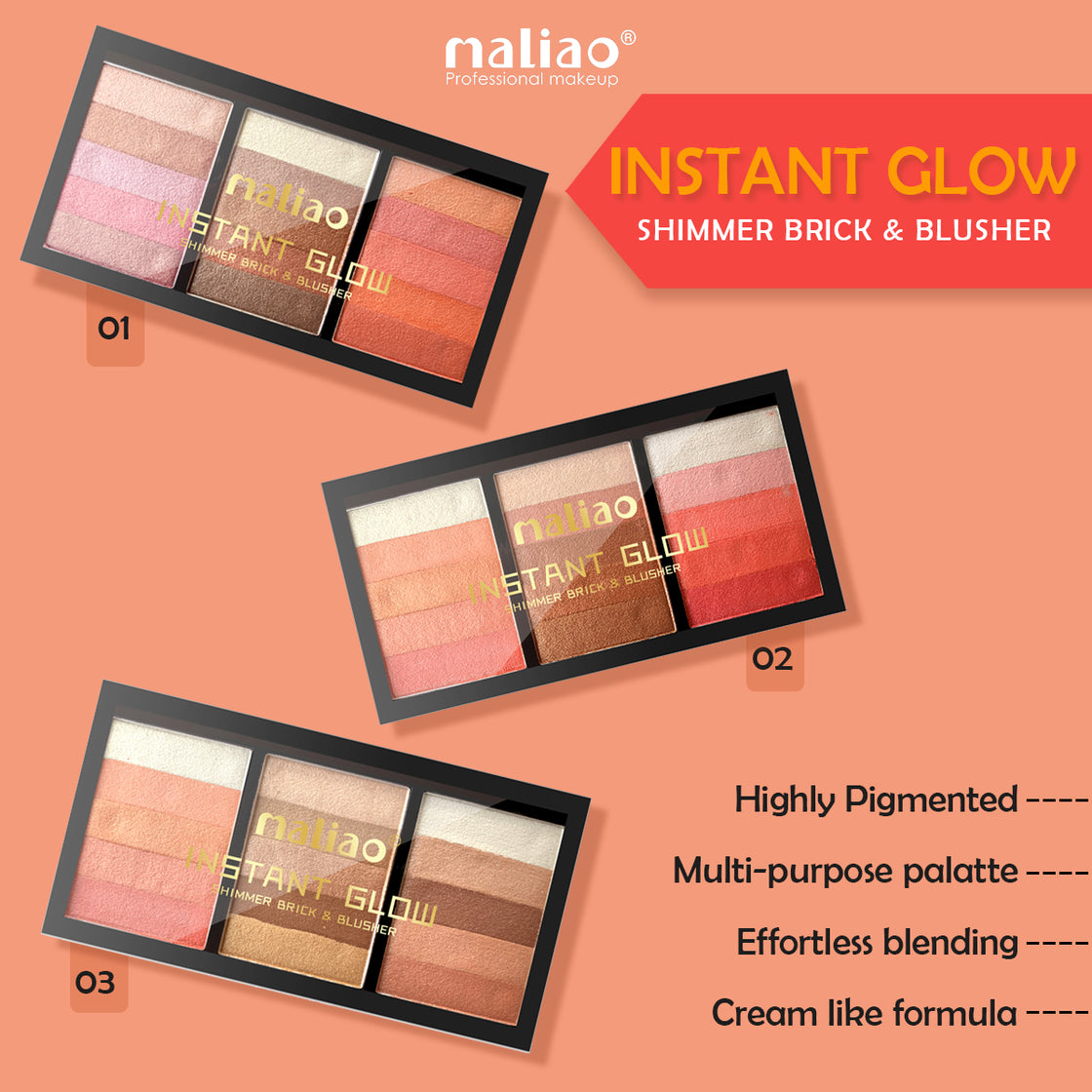 Maliao Instant Glow Shimmer Brick &BLUSHr Palette - Radiant Beauty in One - Maliao Makeup