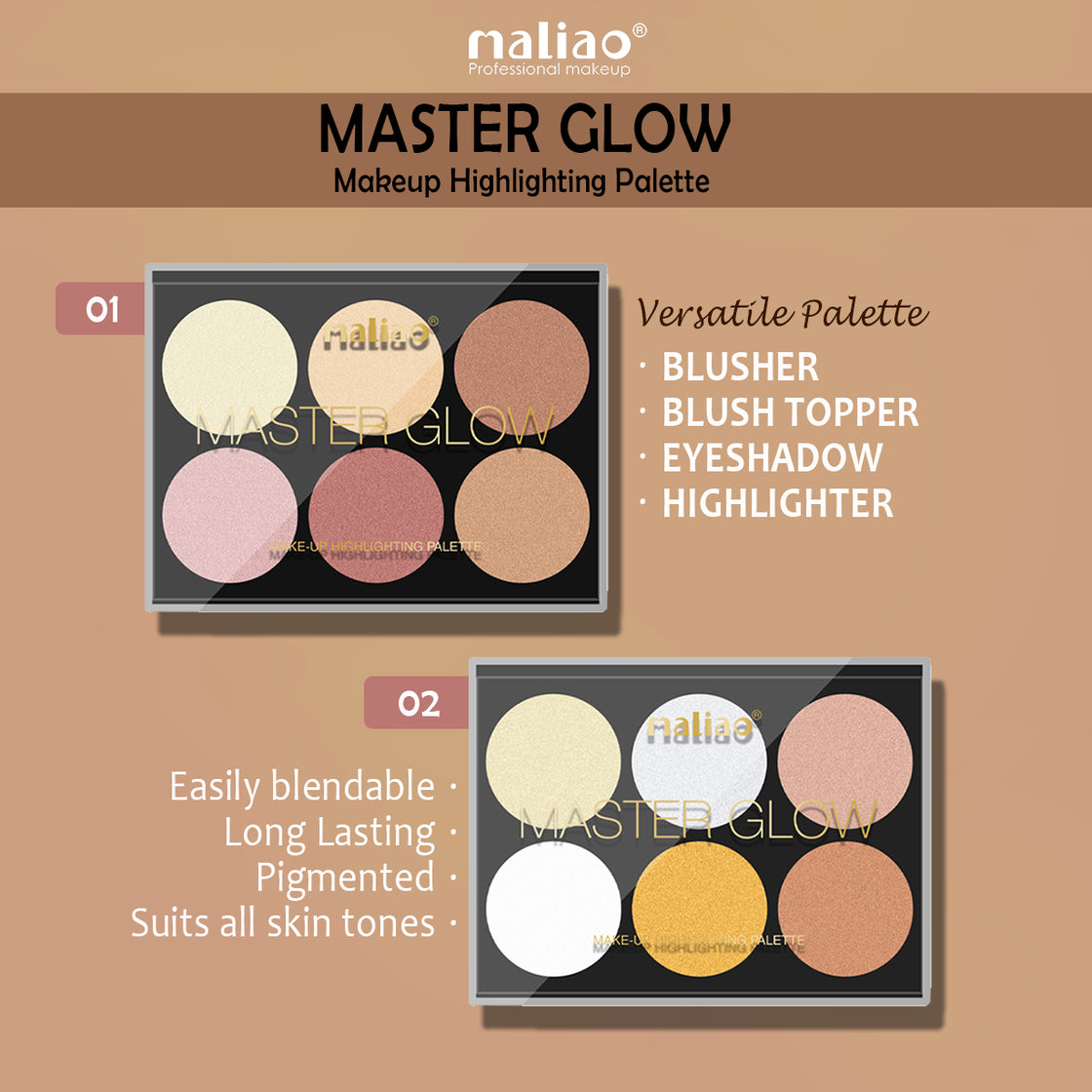 Maliao Master Glow High Definition Highlighting Palette - Illuminate Your Beauty - Maliao Makeup