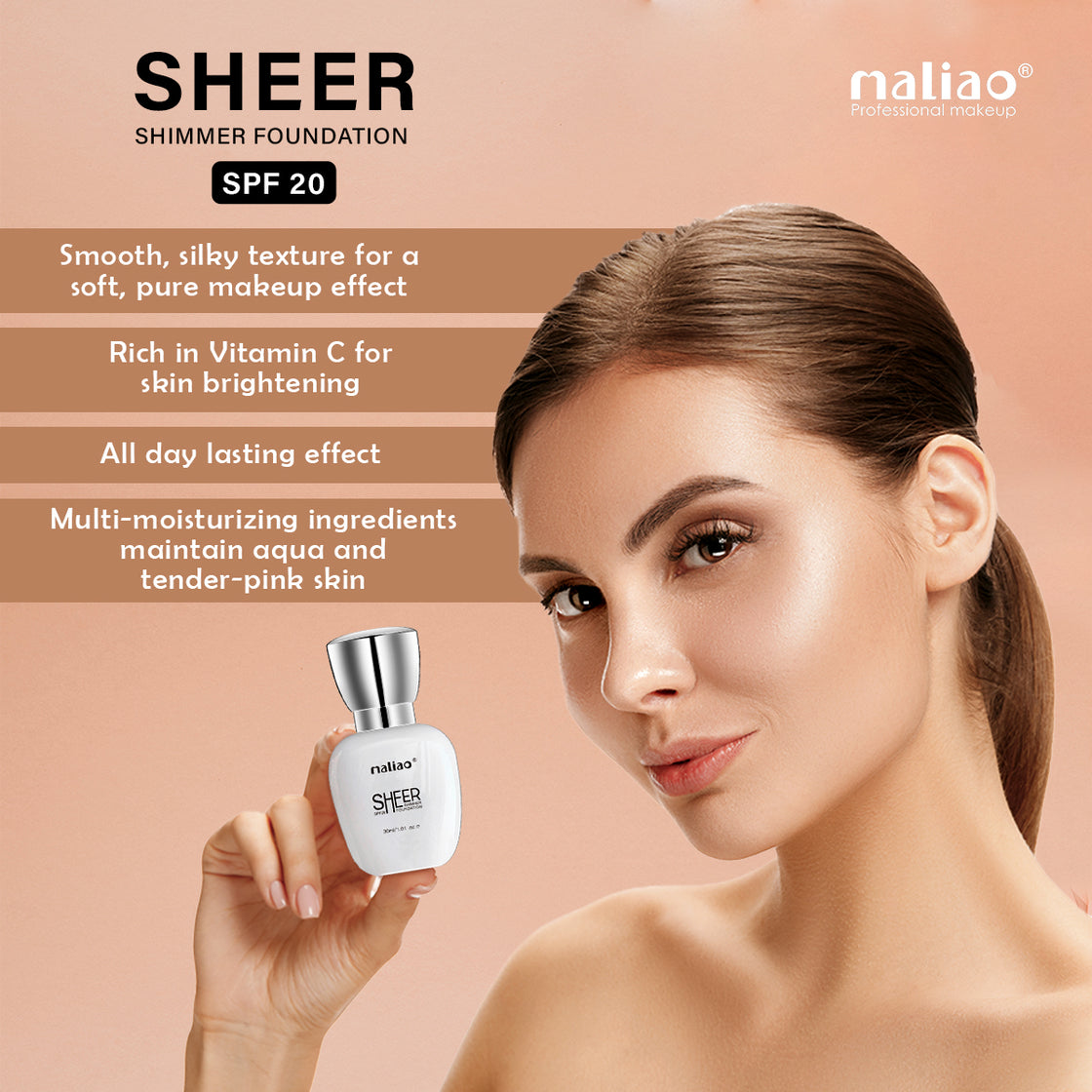 Maliao Sheer Shimmer Foundation SPF 20 - Radiant Finish for Face Makeup - Maliao Makeup