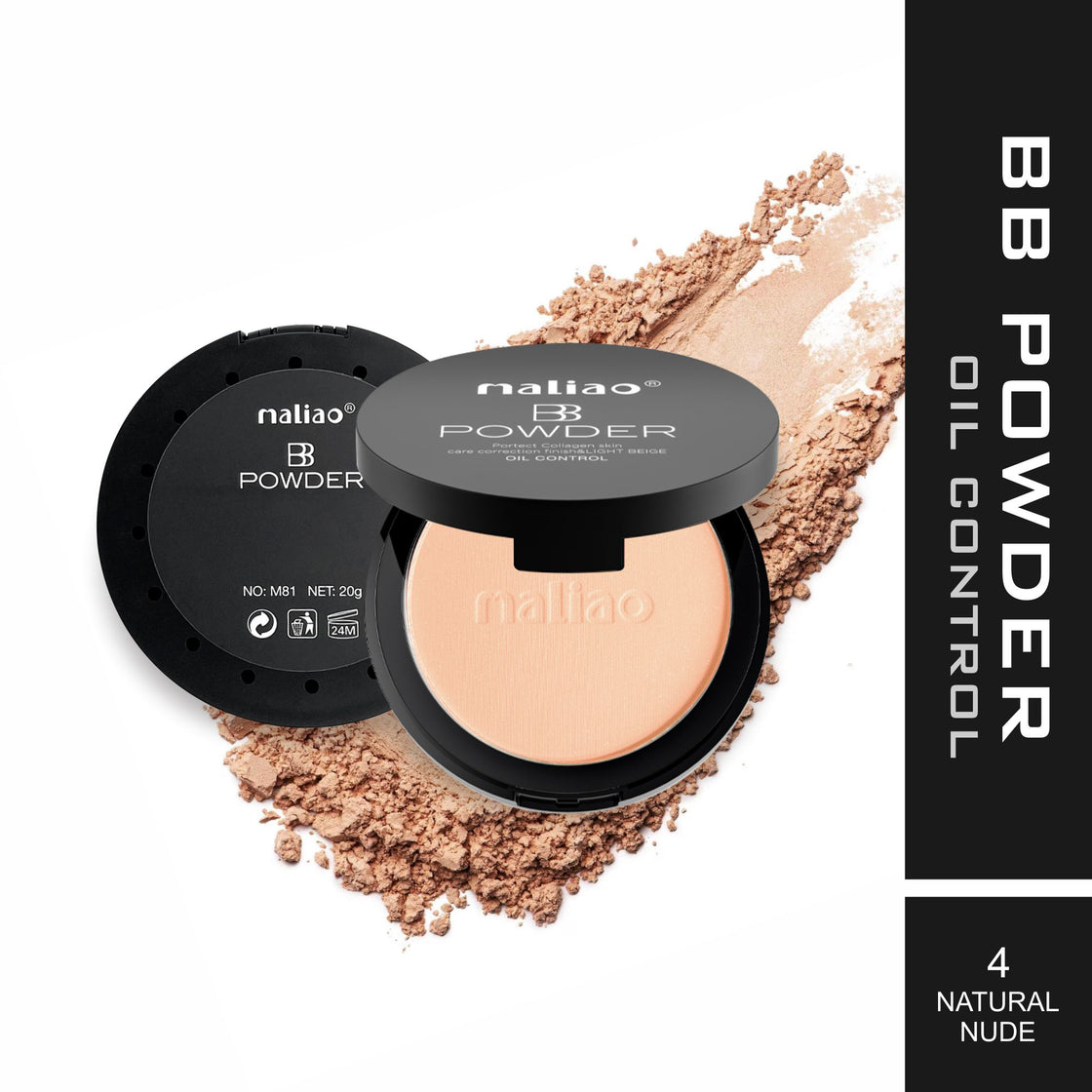 Maliao BB Compact Powder Oil Control - Protect Collagen, Skin Care Correction Finish, Light Beige - Maliao Makeup