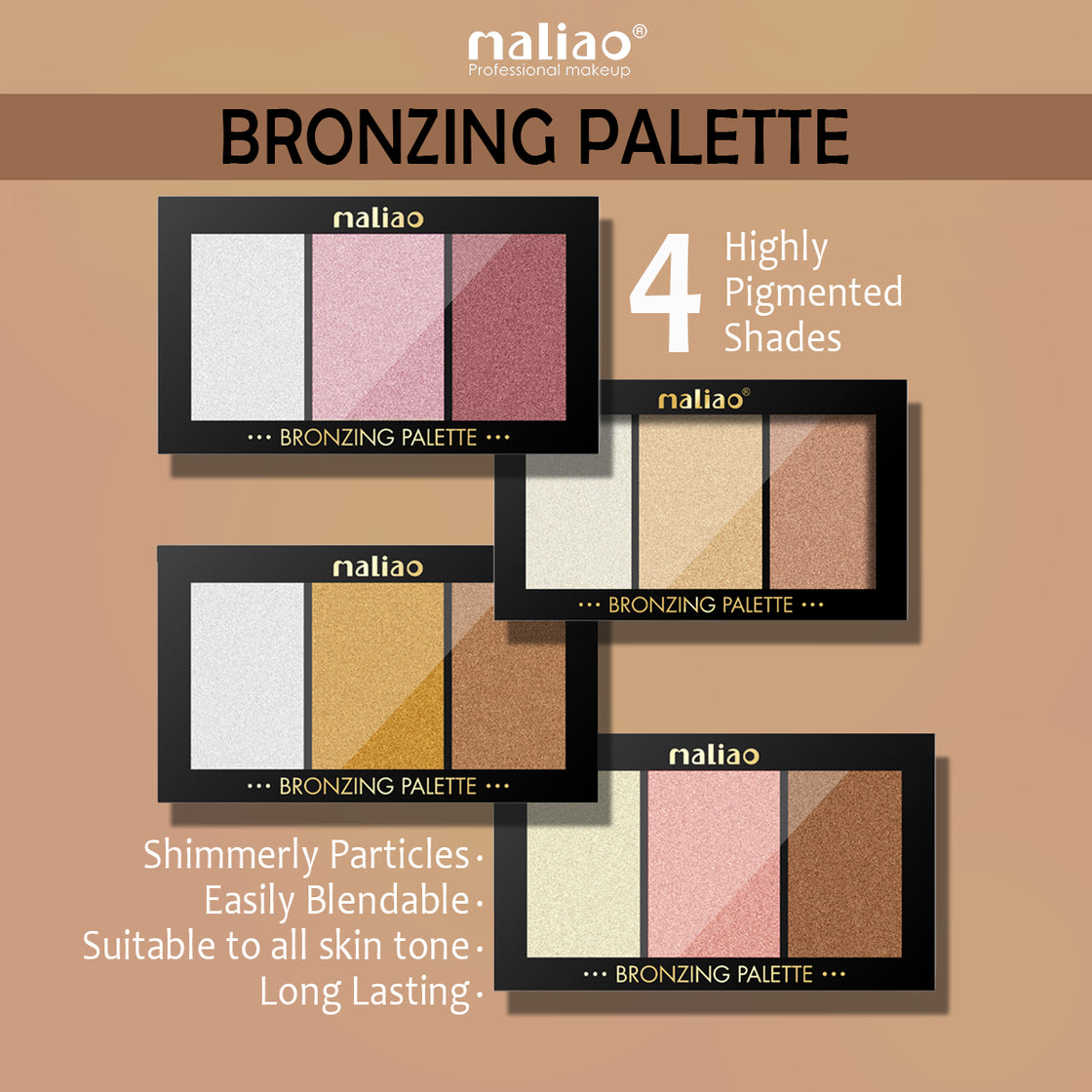 Maliao Shimmering Bronzing Palette - Sun-Kissed Radiance with Shimmer Particles - Maliao Makeup