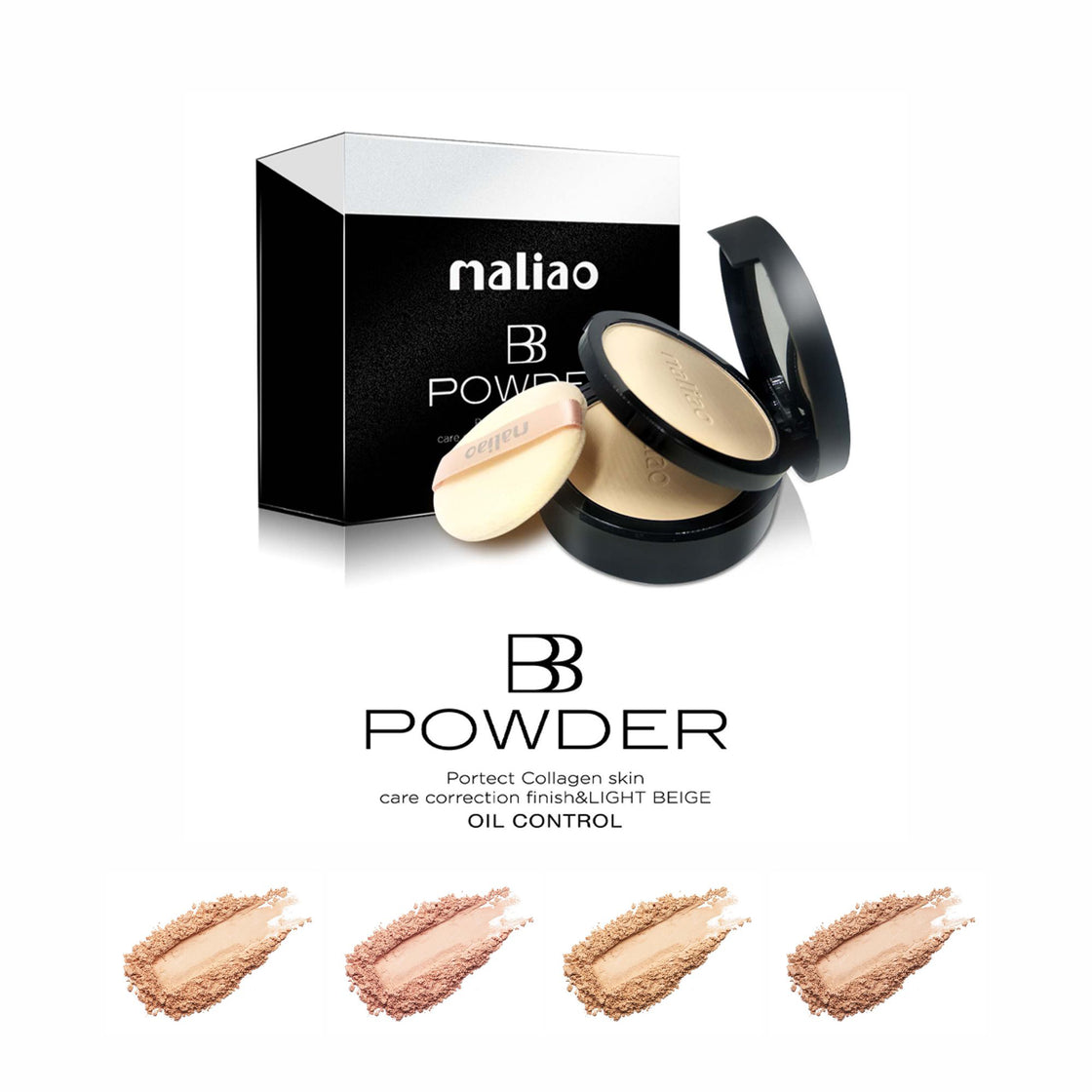 Maliao BB Compact Powder Oil Control - Protect Collagen, Skin Care Correction Finish, Light Beige - Maliao Makeup