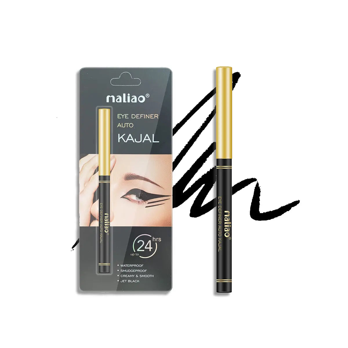 Maliao Eye Definer Auto Kajal - 24HR Waterproof Jet Black, Smudge-Proof Formula Maliao Professional Makeup