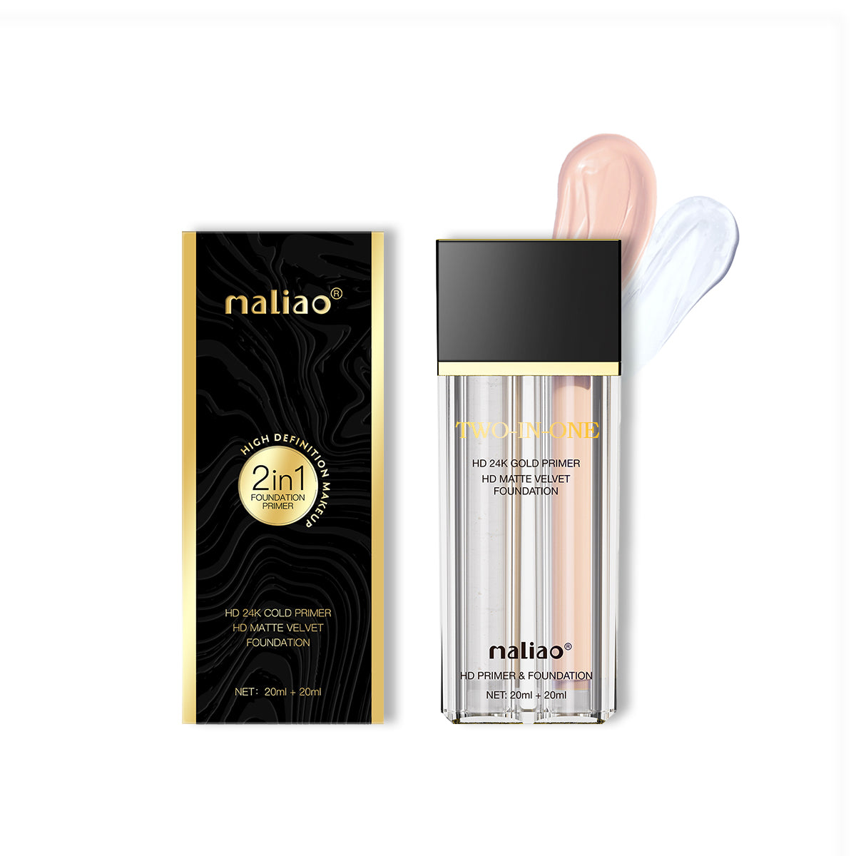 Maliao 2-IN-1 HD 24K Gold Primer & Matte Velvet Foundation - Ultimate Radiance for Face Makeup - Maliao Makeup