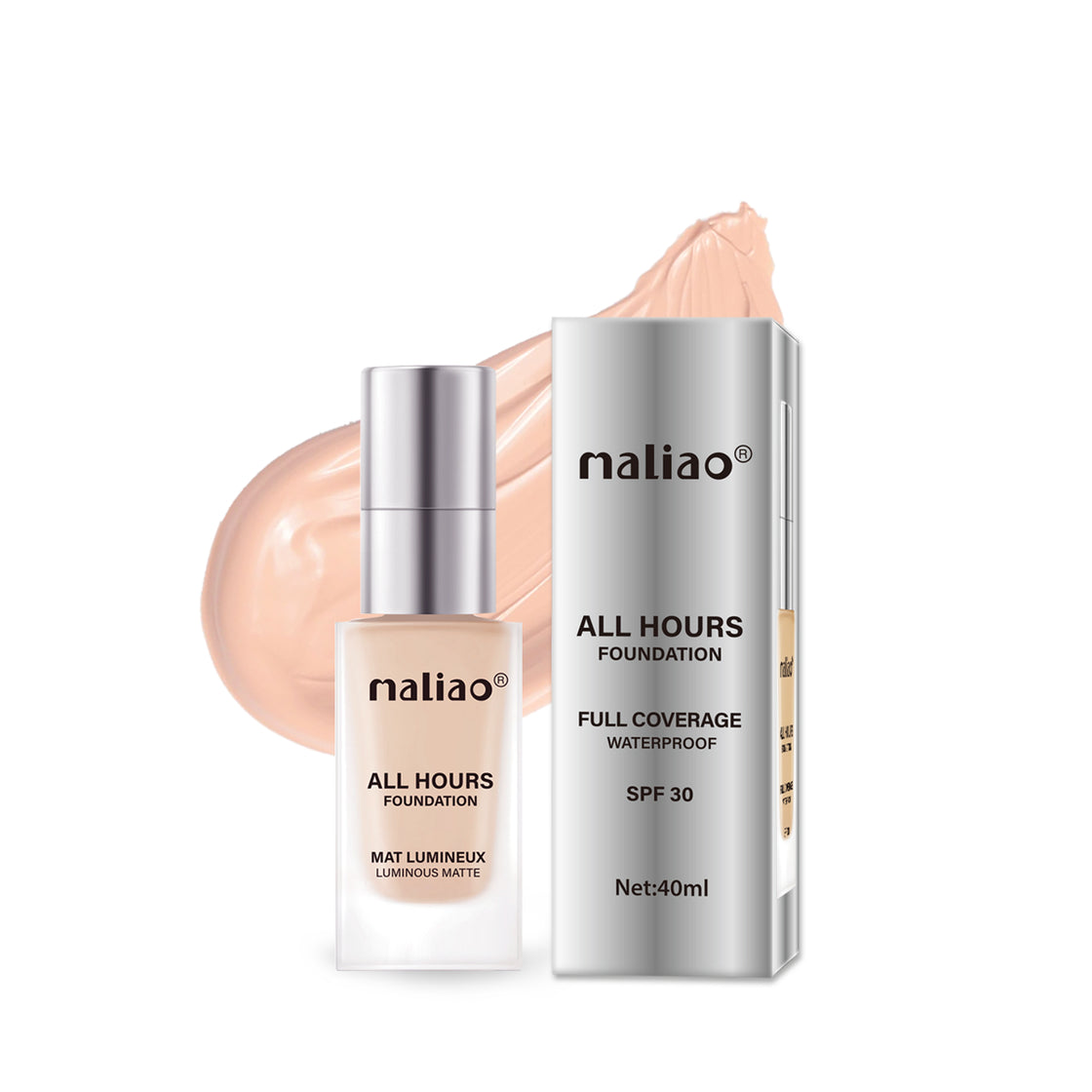 Maliao All Hours Foundation Mat Lumineux - Full Coverage, Waterproof, Luminous Matte Finish Face