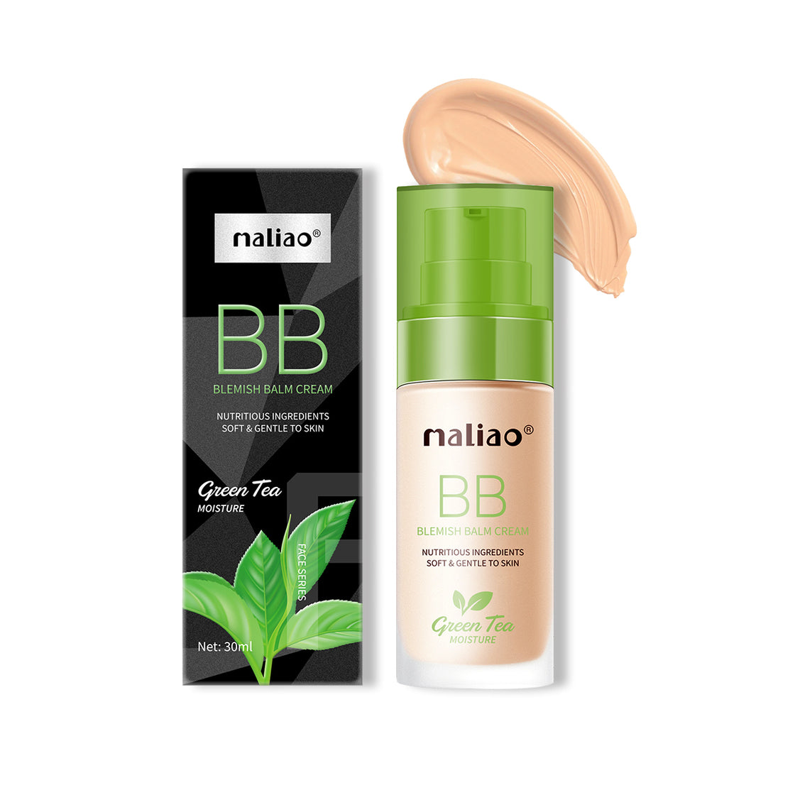 Maliao Green Tea BB Blemish Balm Cream - Moisture, Soft & Gentle Skin Care - Maliao Makeup