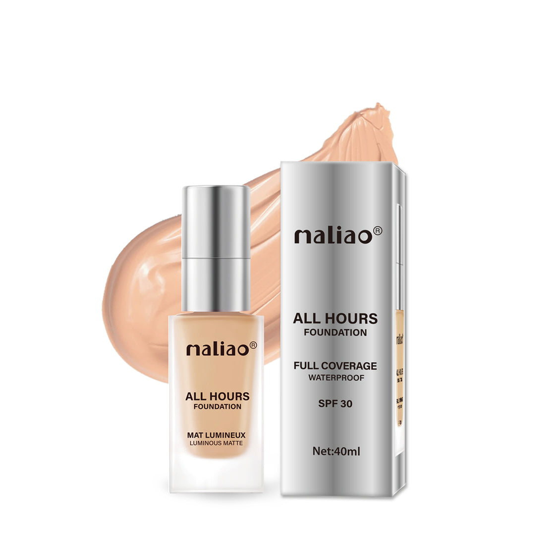 Maliao All Hours Foundation Mat Lumineux - Full Coverage, Waterproof, Luminous Matte Finish Face