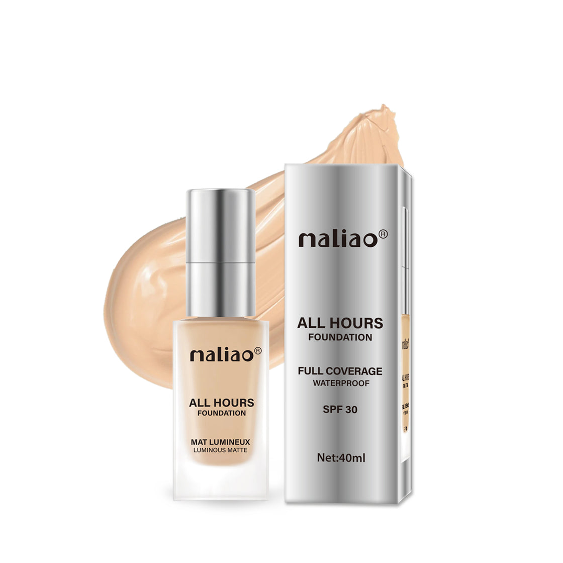 Maliao All Hours Foundation Mat Lumineux - Full Coverage, Waterproof, Luminous Matte Finish Face