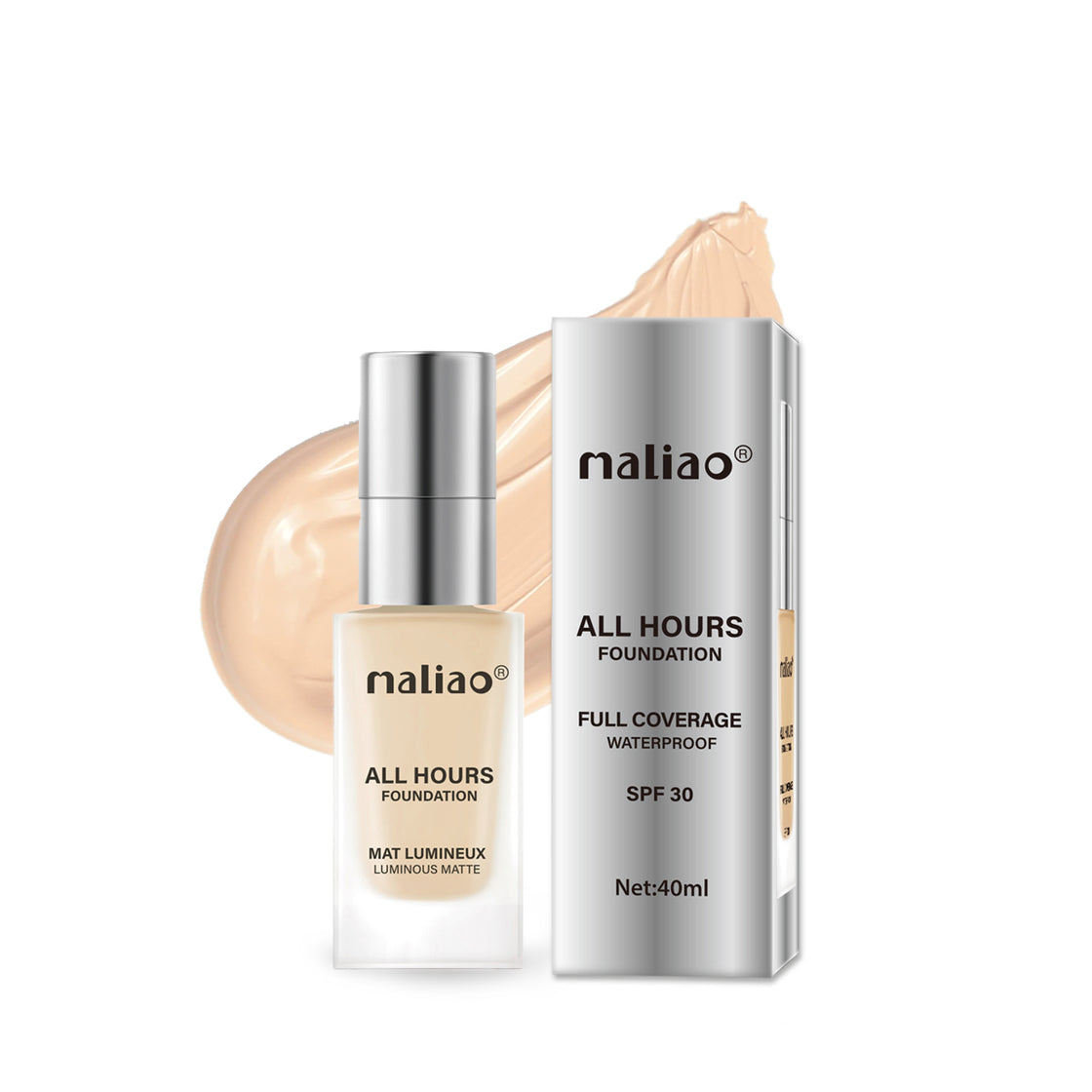 Maliao All Hours Foundation Mat Lumineux - Full Coverage, Waterproof, Luminous Matte Finish Face