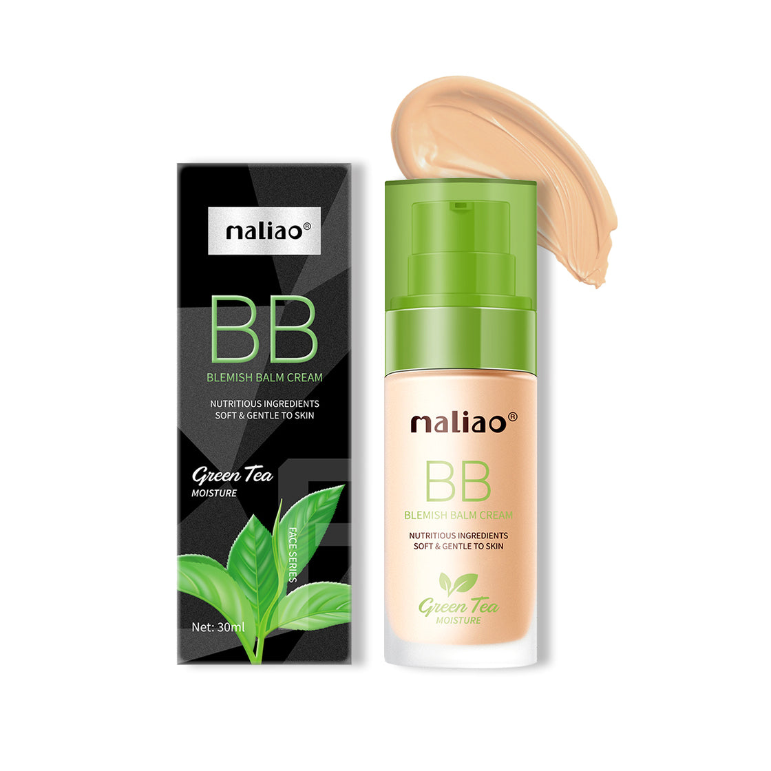 Maliao Green Tea BB Blemish Balm Cream - Moisture, Soft & Gentle Skin Care - Maliao Makeup