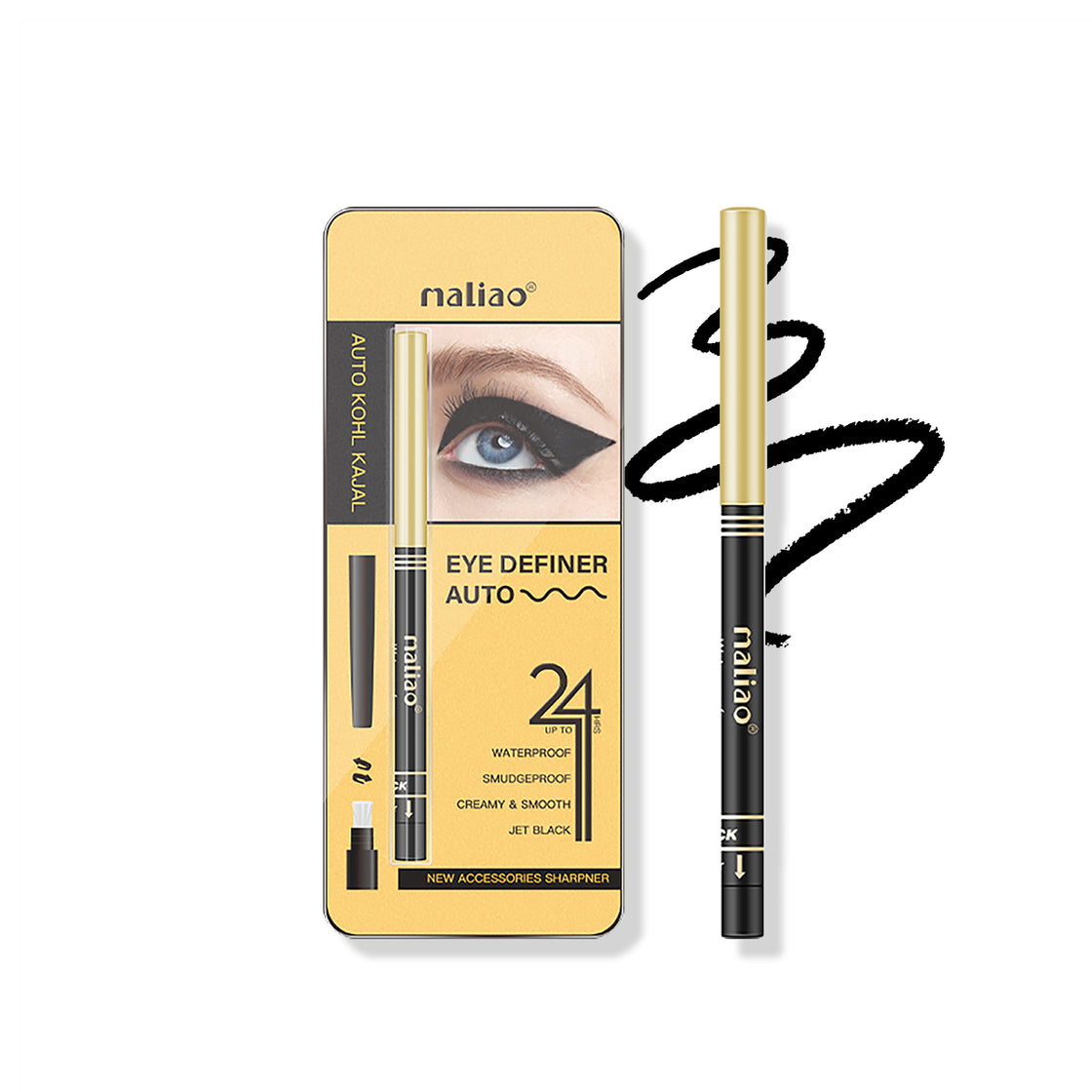 Maliao Eye Definer Auto Kajal - 24H Waterproof, Smudgeproof Kohl Eyeliner in Jet Black - Maliao Makeup