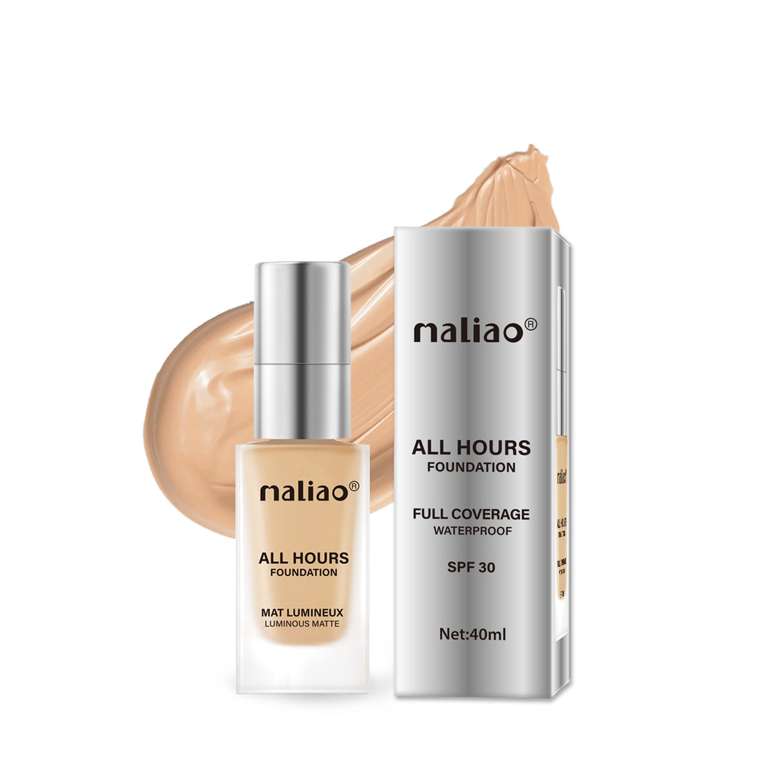 Maliao All Hours Foundation Mat Lumineux - Full Coverage, Waterproof, Luminous Matte Finish Face