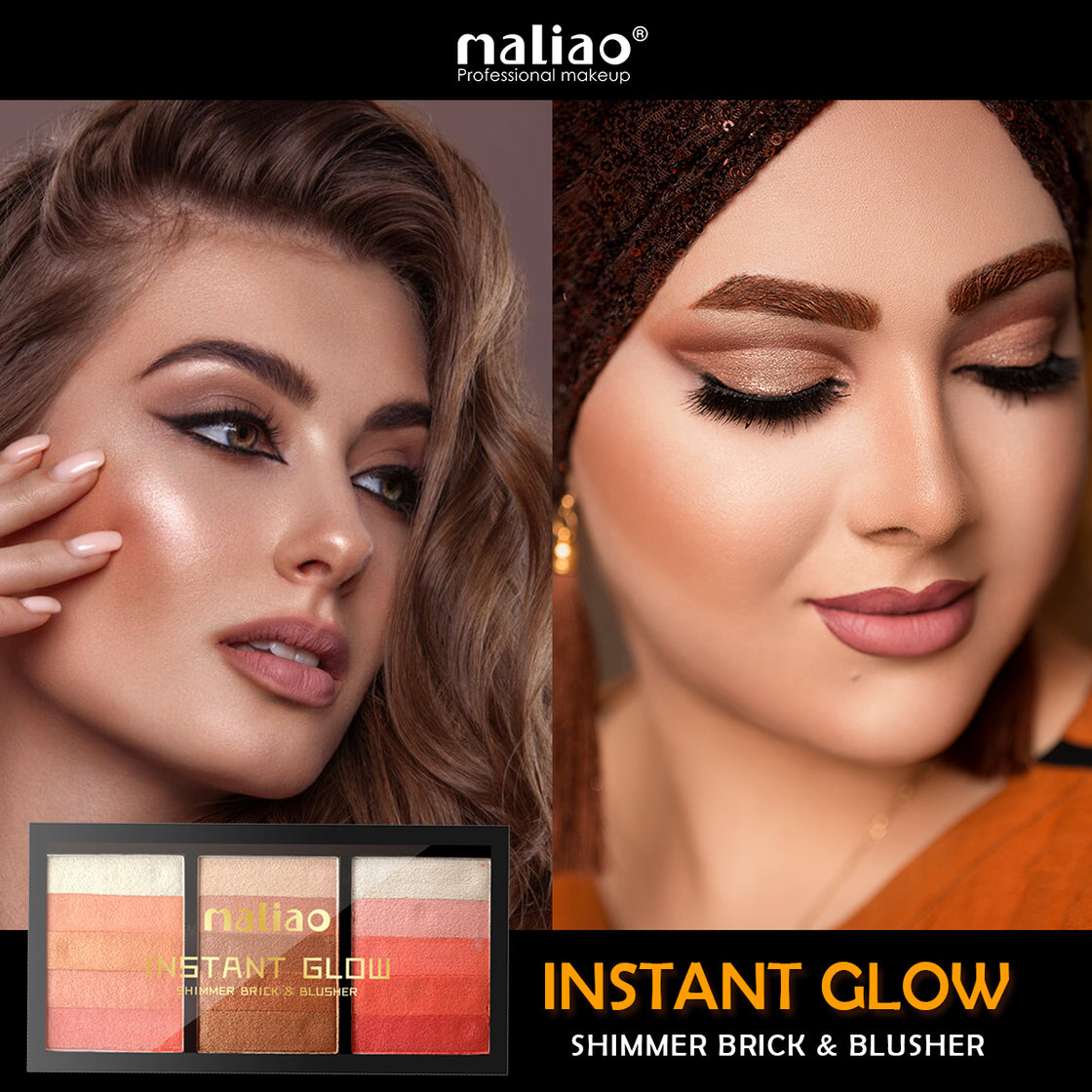 Maliao Instant Glow Shimmer Brick &BLUSHr Palette - Radiant Beauty in One - Maliao Makeup