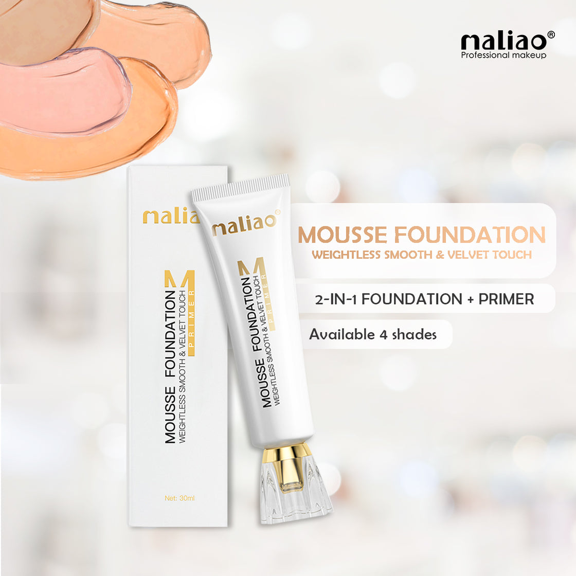 Maliao, Maliao Primer Weightless Smooth, Velvet Touch Mousse Foundation, Flawless Base,  Makeup Essential