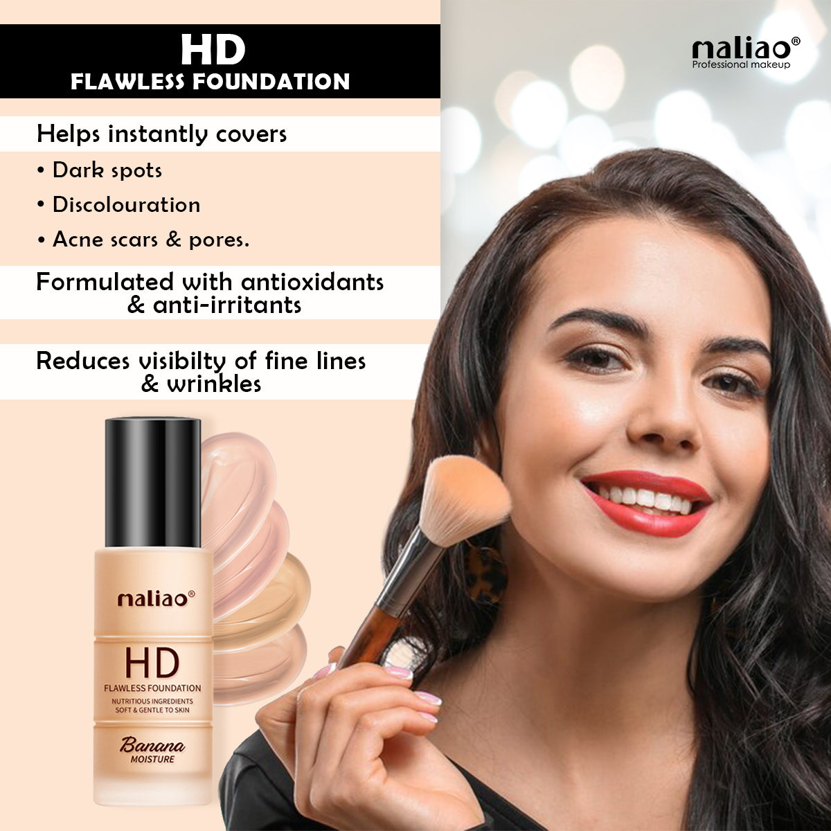 Maliao HD Banana Foundation - Flawless Finish with Moisture Boost for Face Makeup - Maliao Makeup