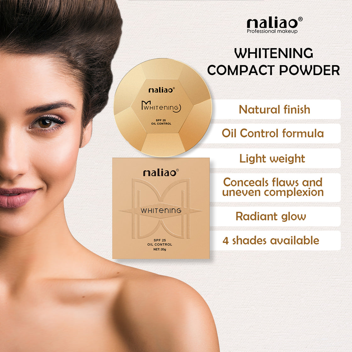 Maliao, Matte Finish, Whitening Compact Powder, Maliao Whitening Compact Powder SPF 25 Oil Control PowderOil Control Powder, SPF 25