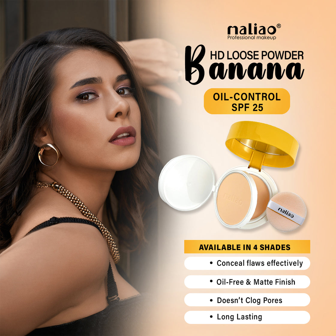 Maliao, Mattifying, Compact, FacePowder, OilControl, BananaShade, 