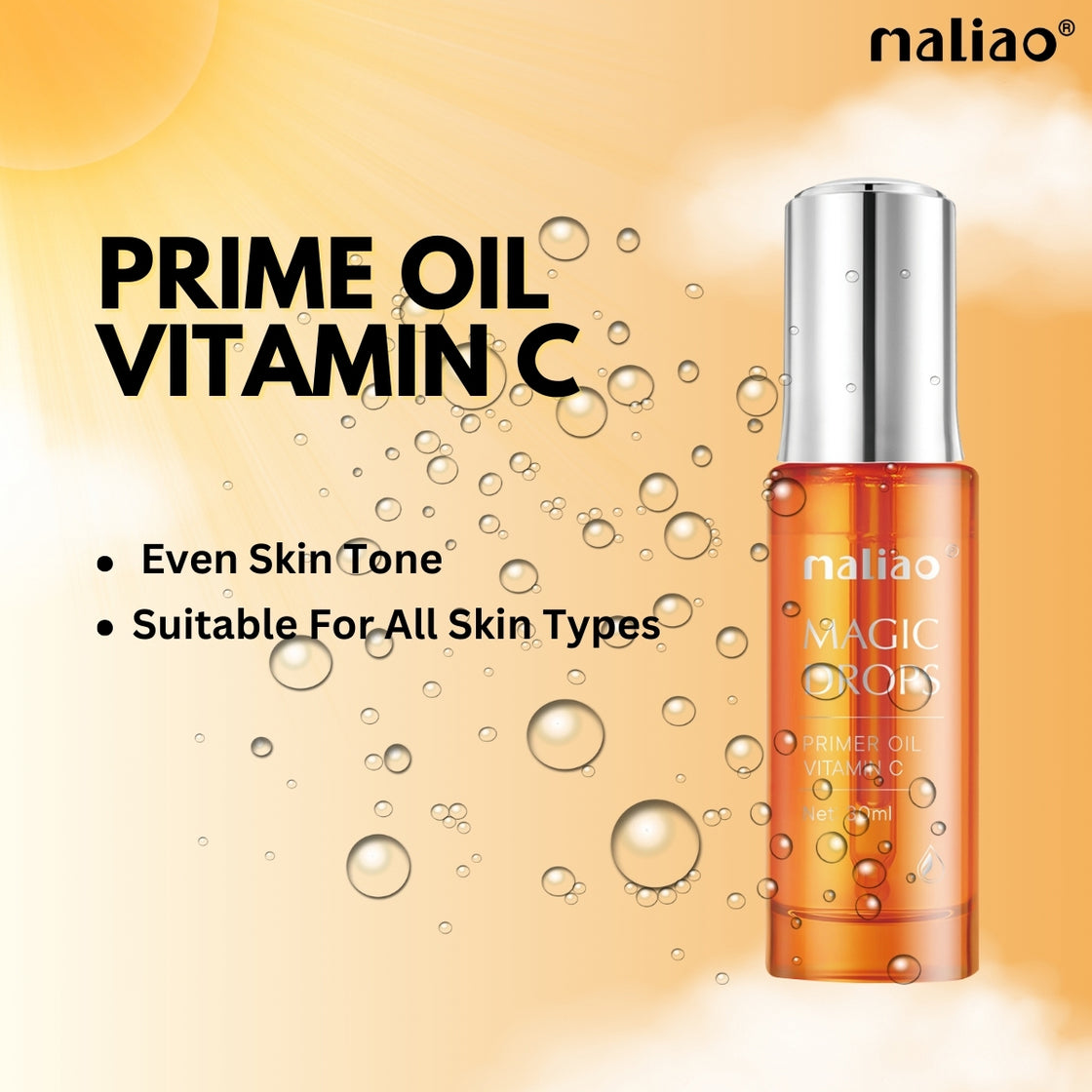 Maliao VIT C+ Magic Drops Primer Oil - Radiant Skin Prep Primer - 30ml Maliao