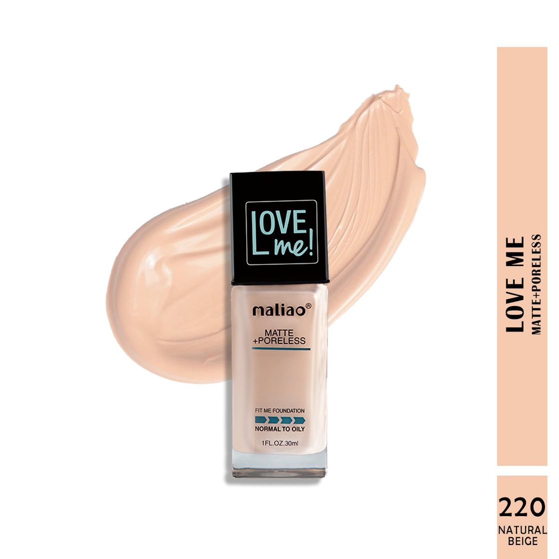 Maliao Love Me Matte + Poreless Love Me Foundation - Your Secret to Flawless, Matte Perfection Face 220-NATURAL-BEIGE