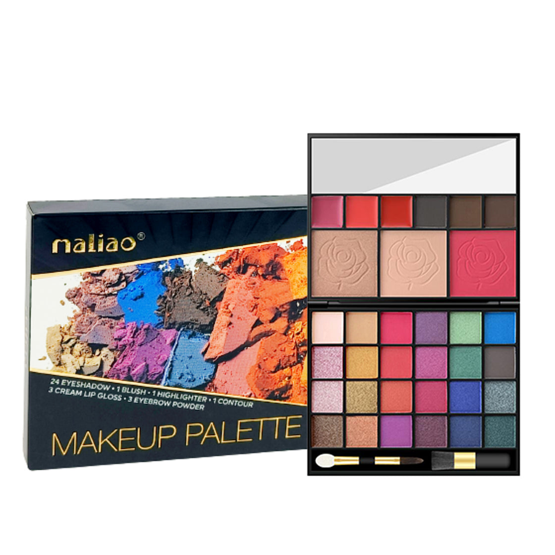 Maliao Ultimate Makeup Palette - 24 Eyeshadows, Blush, Highlighter, Lip Glosses, Eyebrow Powders, Contour Powder - Maliao Makeup