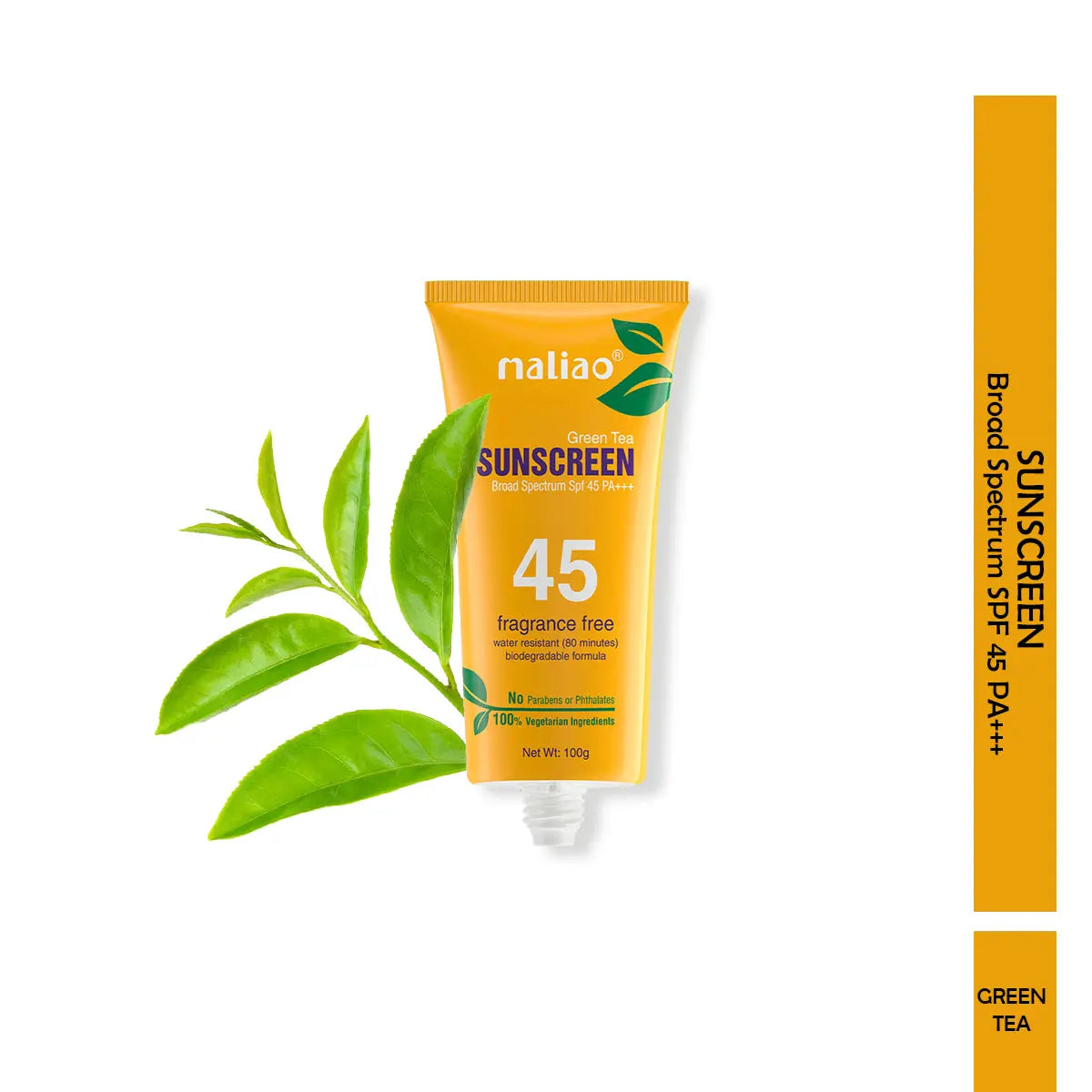 Maliao Green Tea SPF 45PA+++ Water-Resistant Sunscreen - UV Protection for Skin Care Maliao Professional Makeup