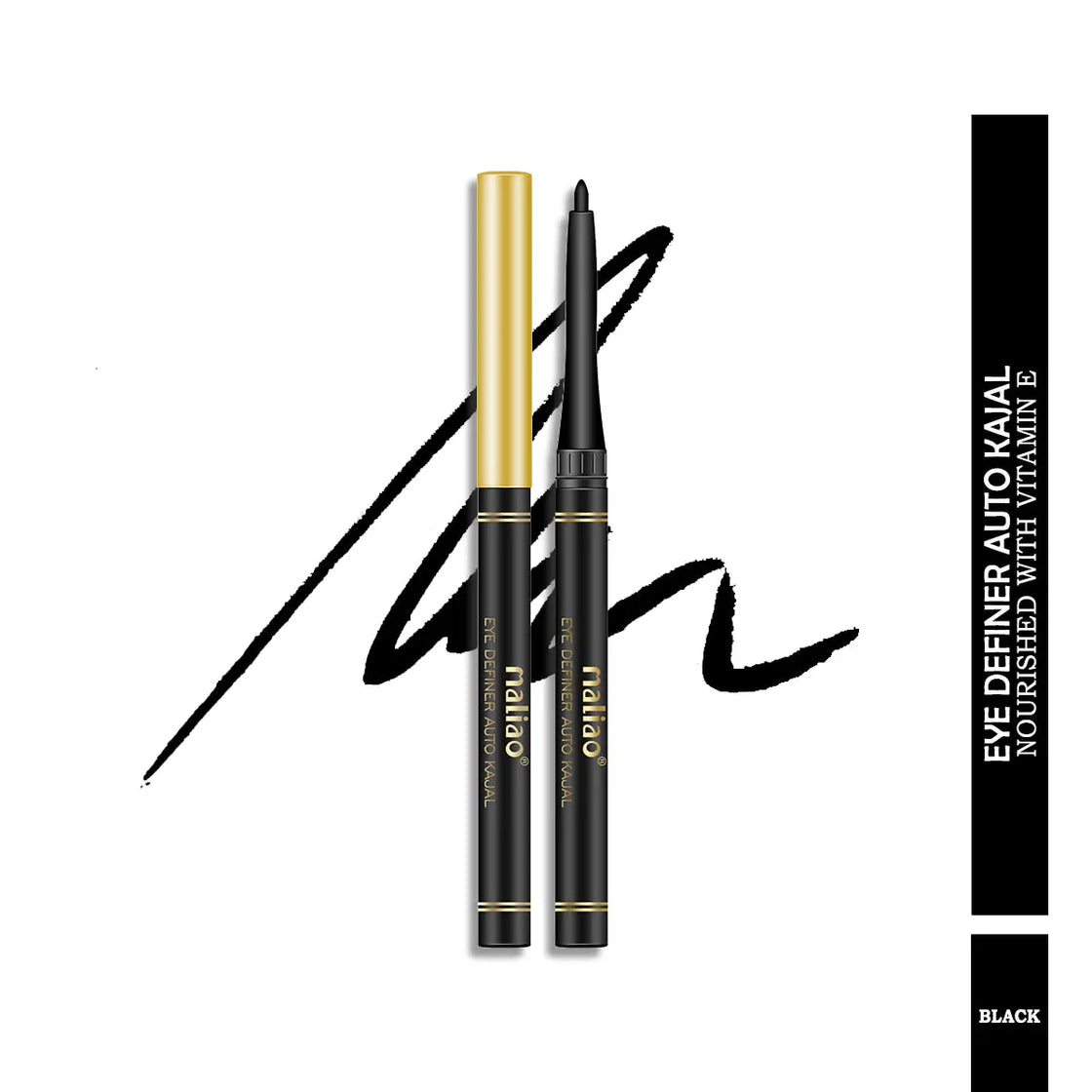 Maliao Eye Definer Auto Kajal - 24HR Waterproof Jet Black, Smudge-Proof Formula Maliao Professional Makeup