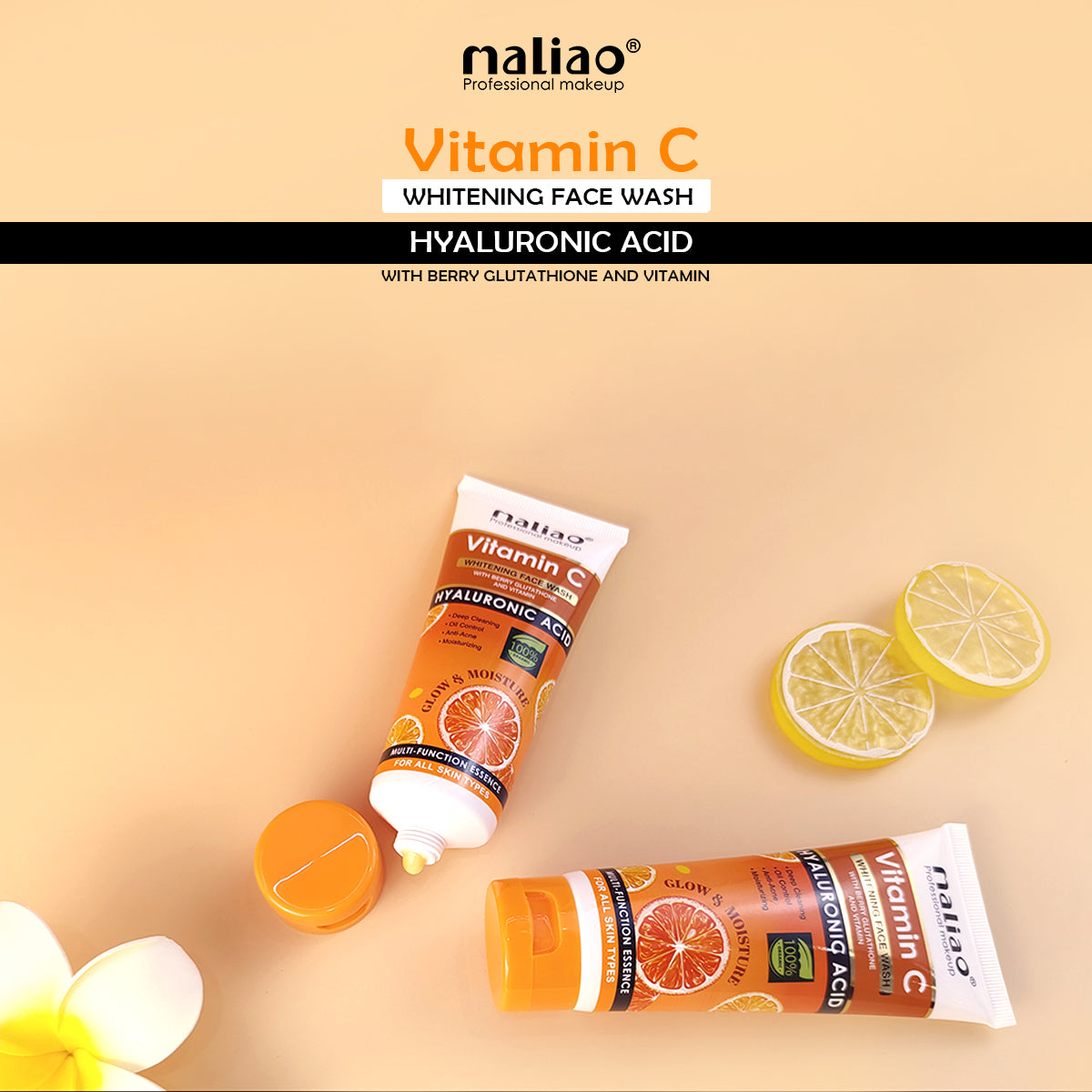 Maliao, Skincare, GentleFormula, Hyperpigmentation, Brightening, HyaluronicAcid, BerryGlutathione, VitaminC, WhiteningFaceWash, 