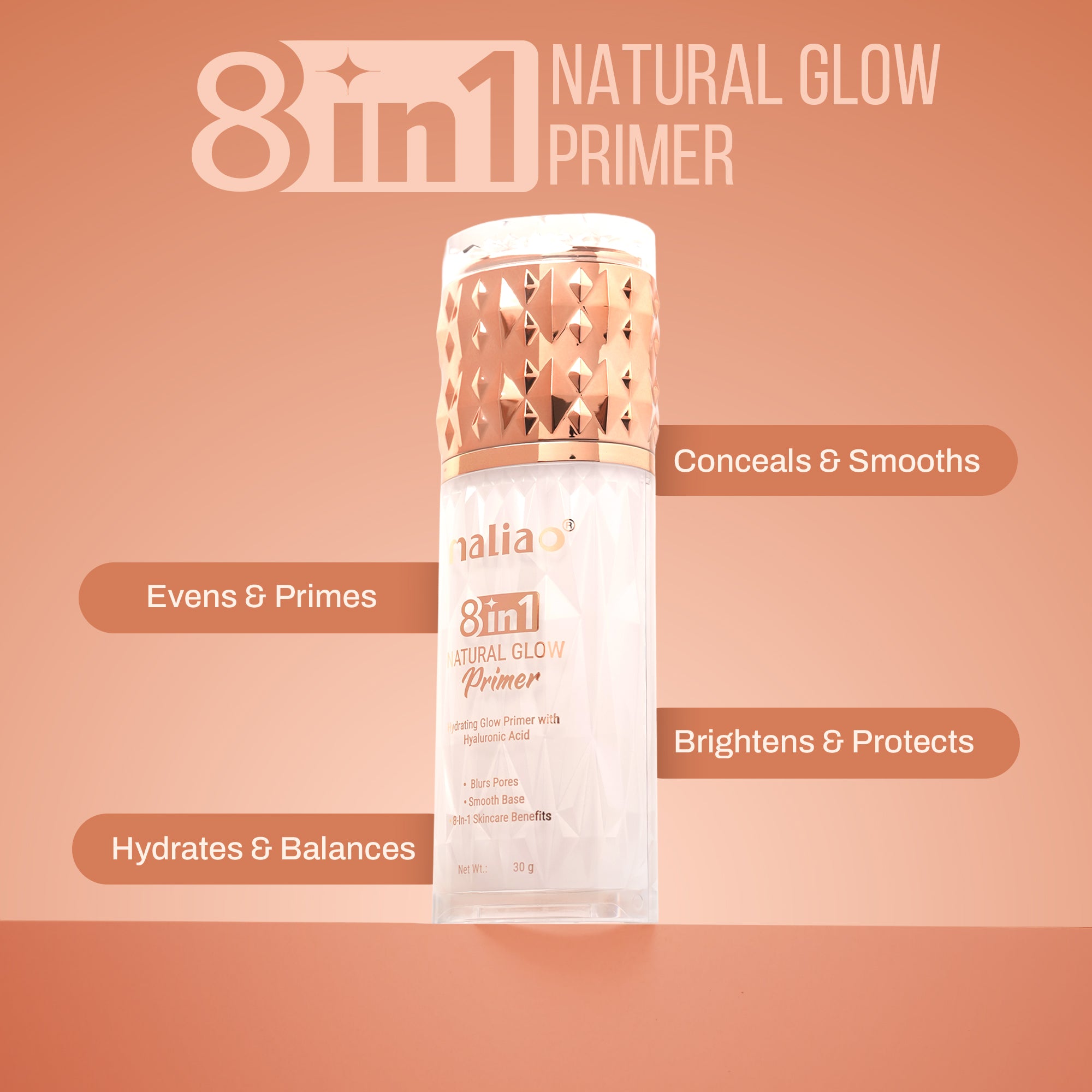 Maliao Natural Glow+ Primer - Skincare & Moisturizing Base with SPF 30 PA+++ Face