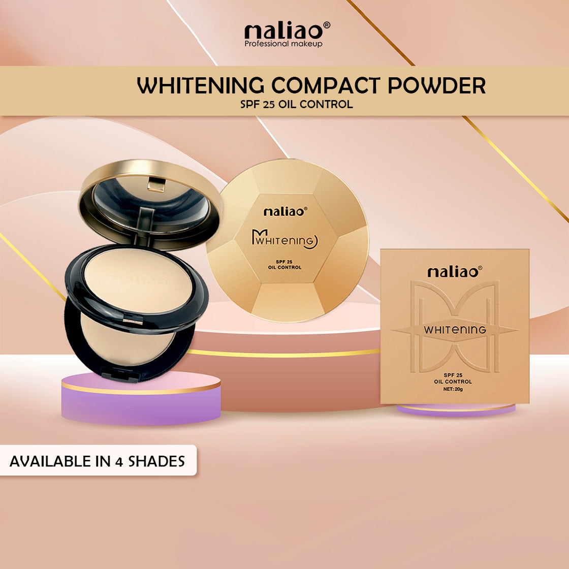 Maliao, Matte Finish, Whitening Compact Powder, Maliao Whitening Compact Powder SPF 25 Oil Control PowderOil Control Powder, SPF 25