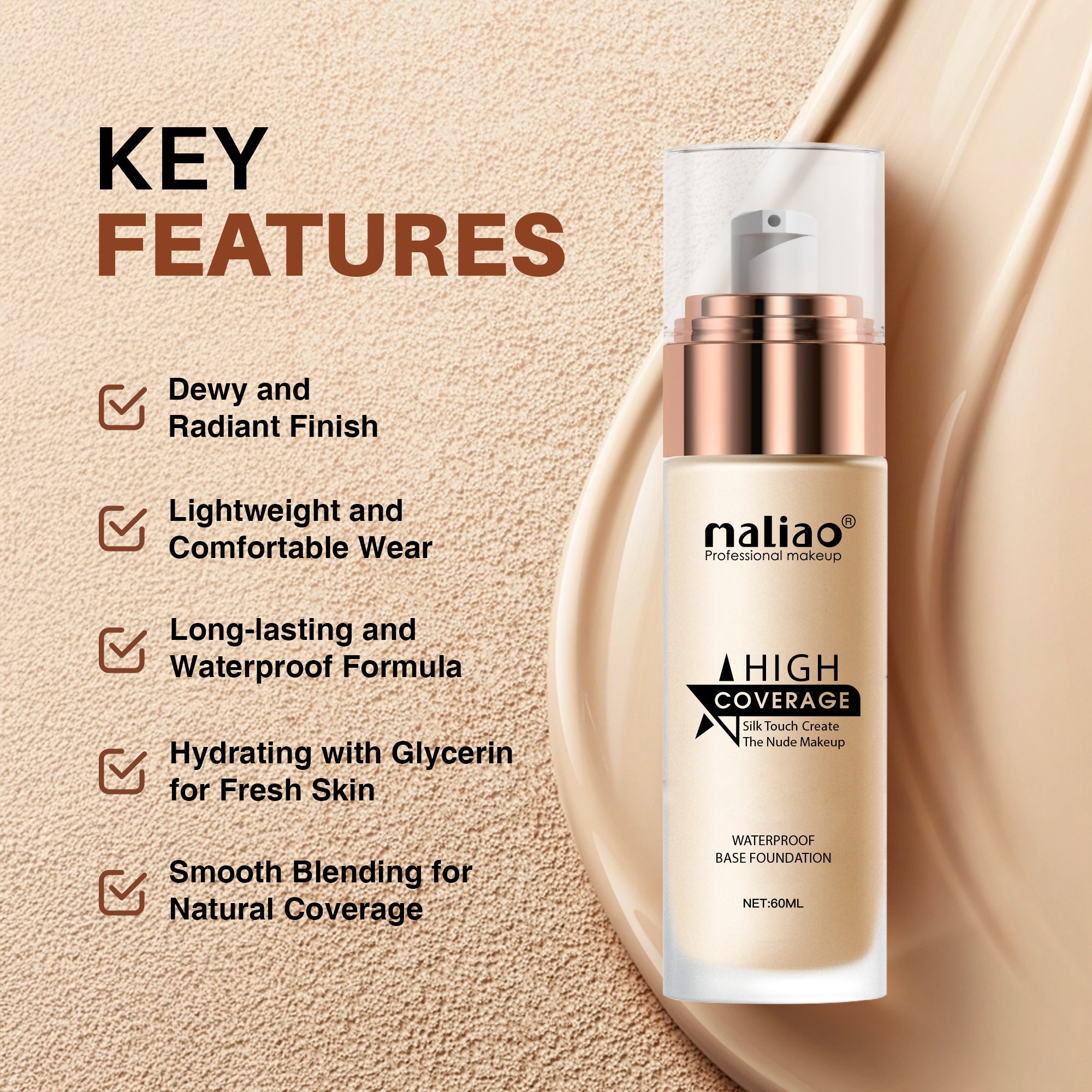 Maliao High Coverage Waterproof Base Foundation - Flawless All-Day Wear Face