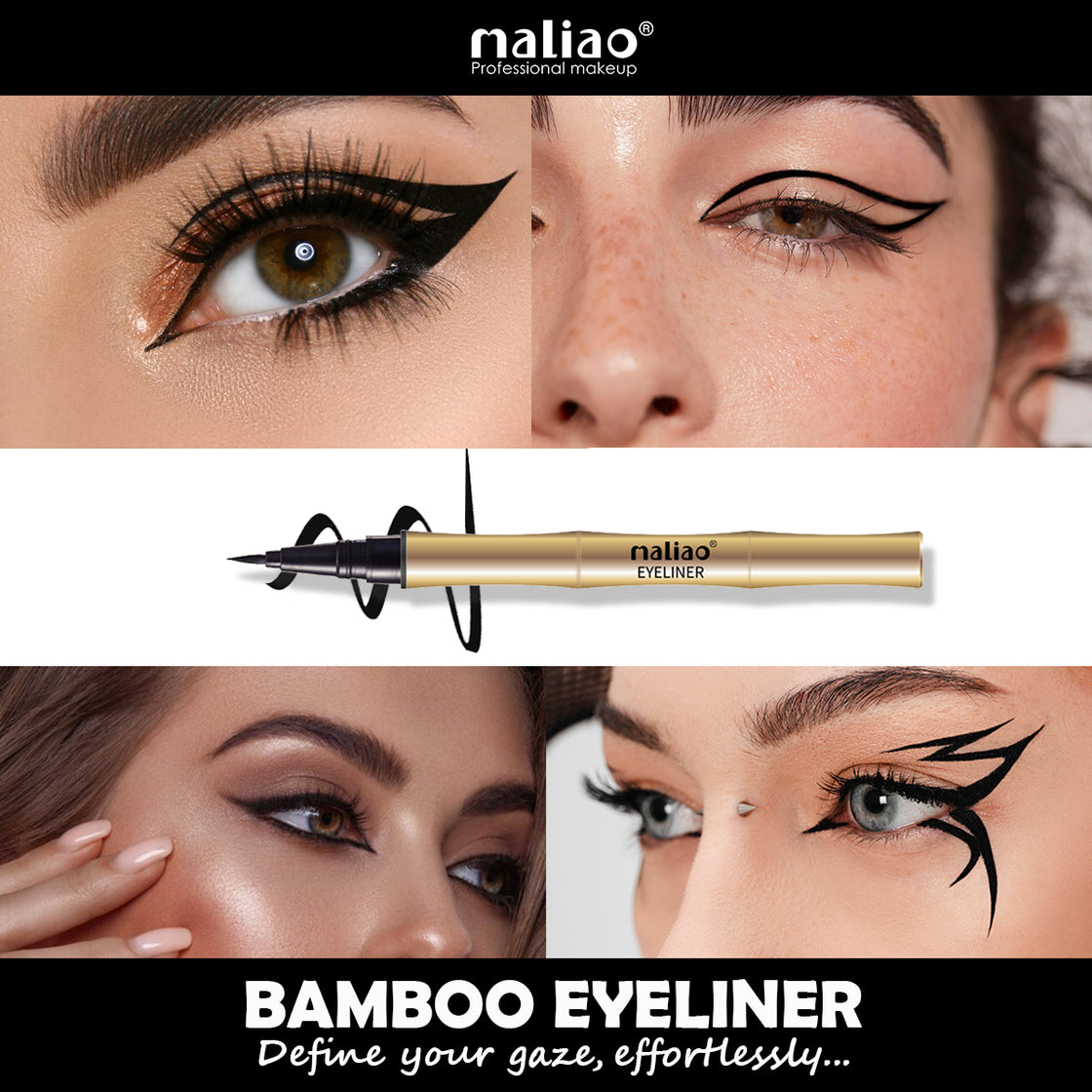 Maliao Bamboo Jet Black Liquid Eyeliner - Waterproof Precision for Stunning Eyes - Maliao Makeup