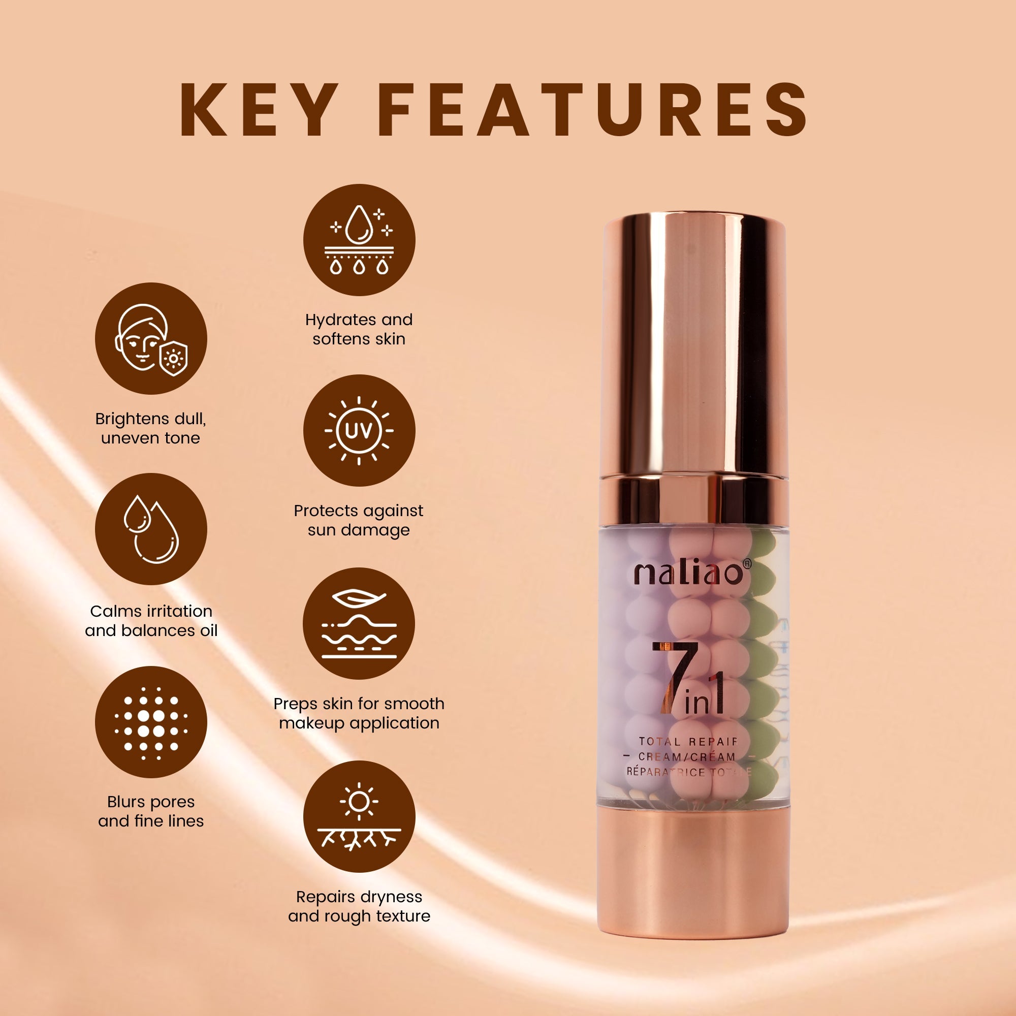 Maliao 7-in-1 Total Repair Matte Primer - Pore Minimizing, Long-Lasting Makeup Base Face