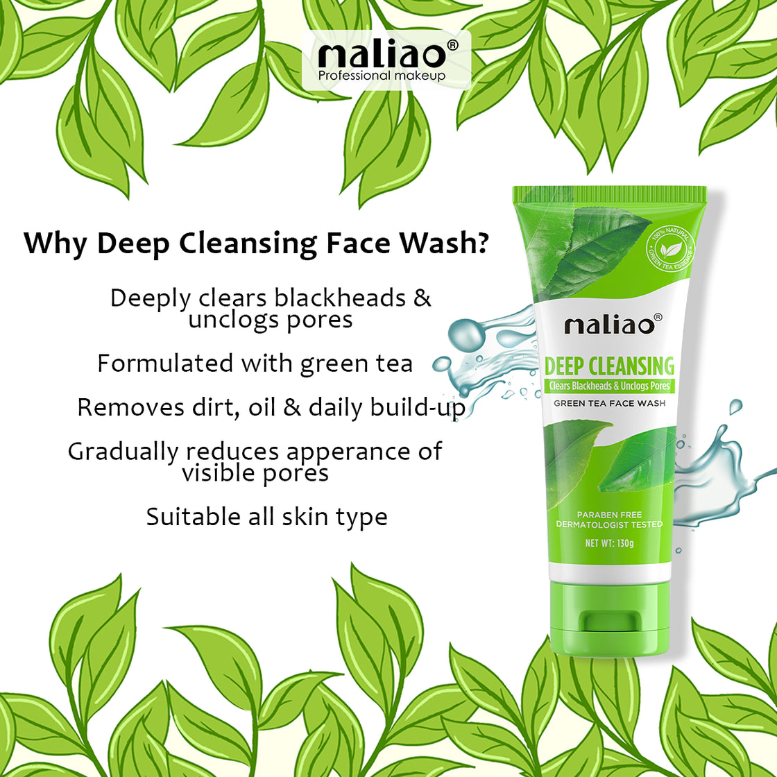 Maliao Deep Cleansing Green Tea Face Wash - Clears Blackheads & Unclogs Pores Maliao Professional Makeup