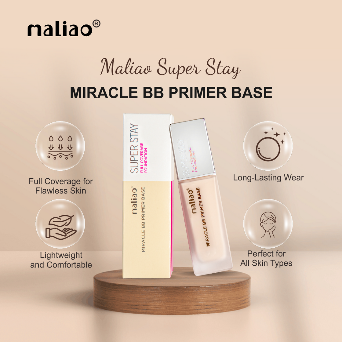 Maliao Super Stay Full Coverage Miracle BB Primer Base Foundation - Ultimate Beauty Fusion - Maliao Makeup