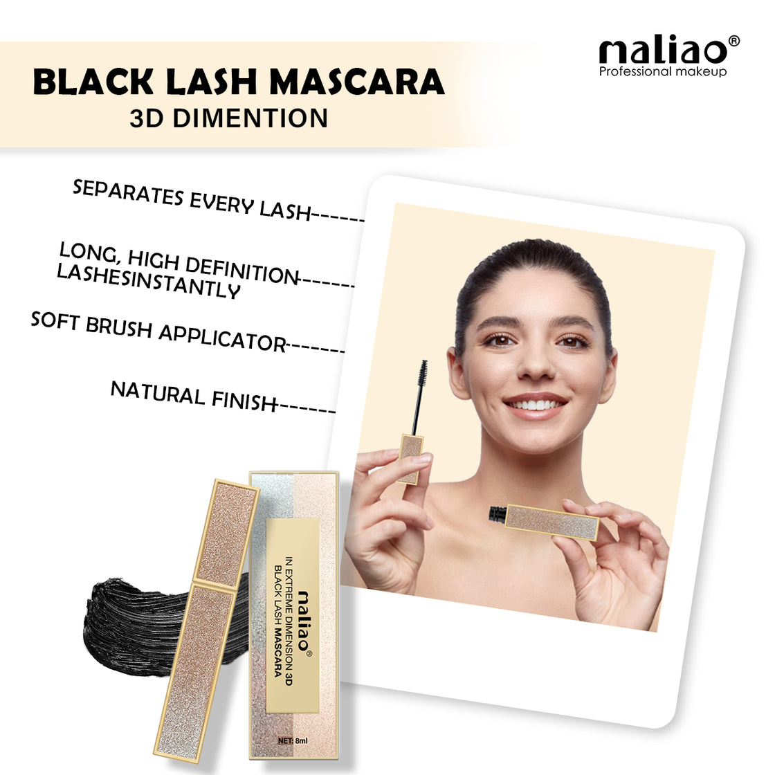 Maliao Black Lash Mascara: Extreme 3D Dimension for Mesmerizing Lashes - Maliao Makeup