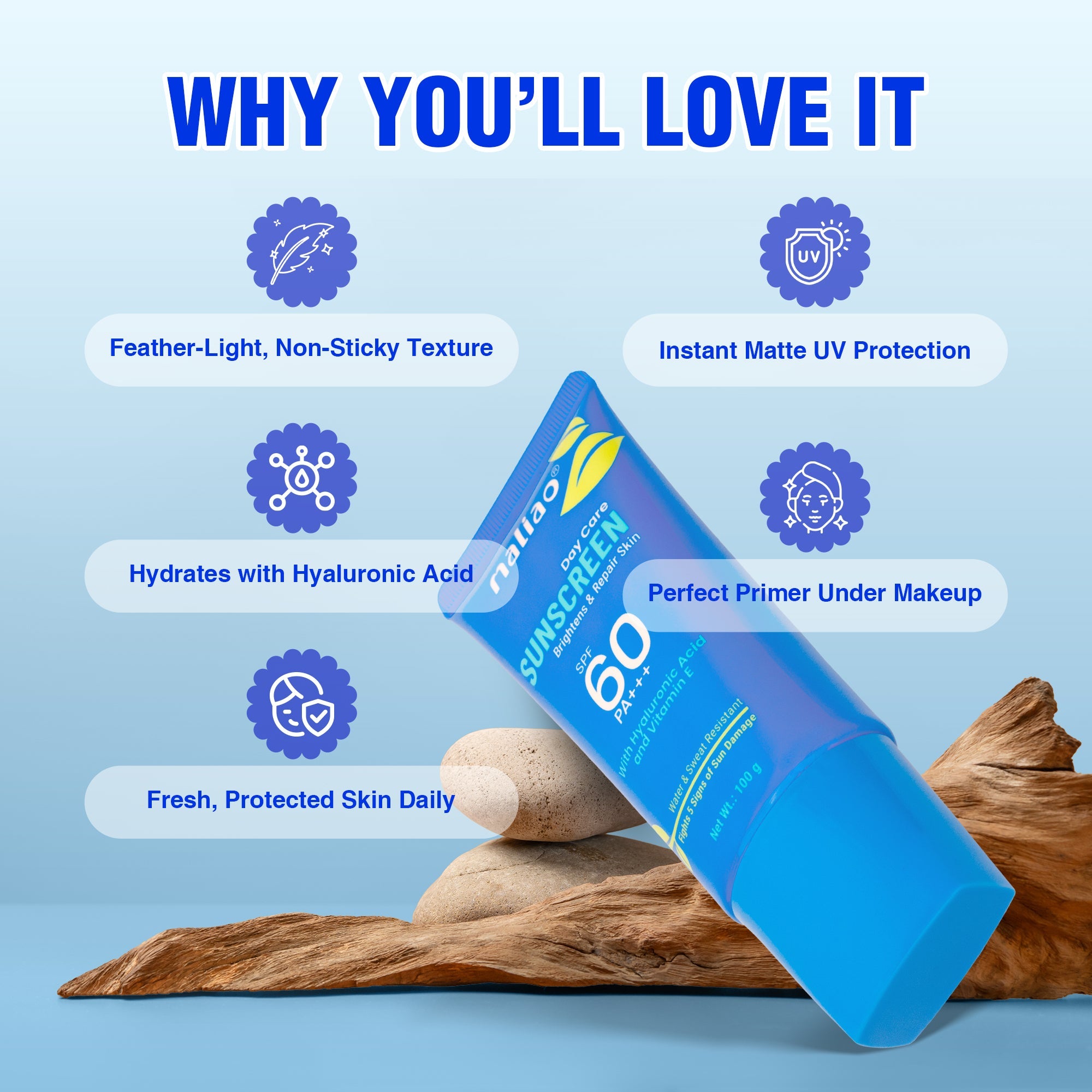 Maliao Green Tea Sunscreen SPF 60 PA+++ Face