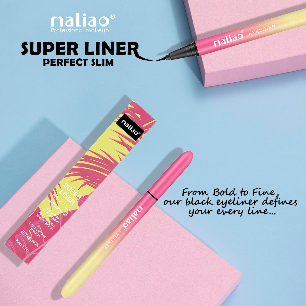 Maliao Super Liner Perfect Slim - Waterproof Precision for 24-Hour Jet Black Glam - Maliao Makeup