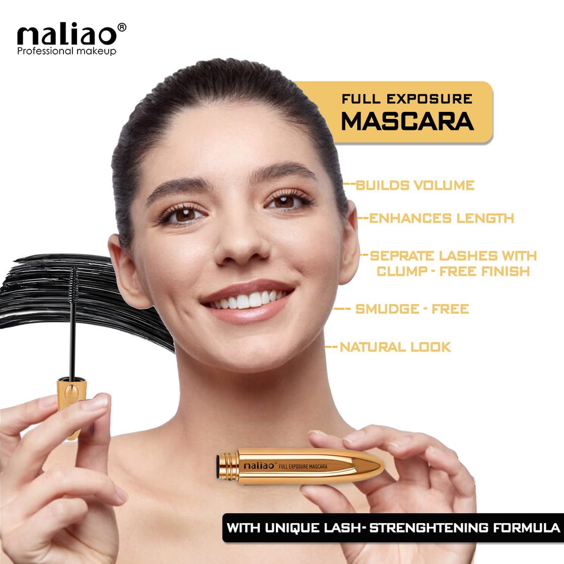 Maliao Full Exposure Mascara - Volumizing and Lengthening Formula 10ml - Maliao Makeup