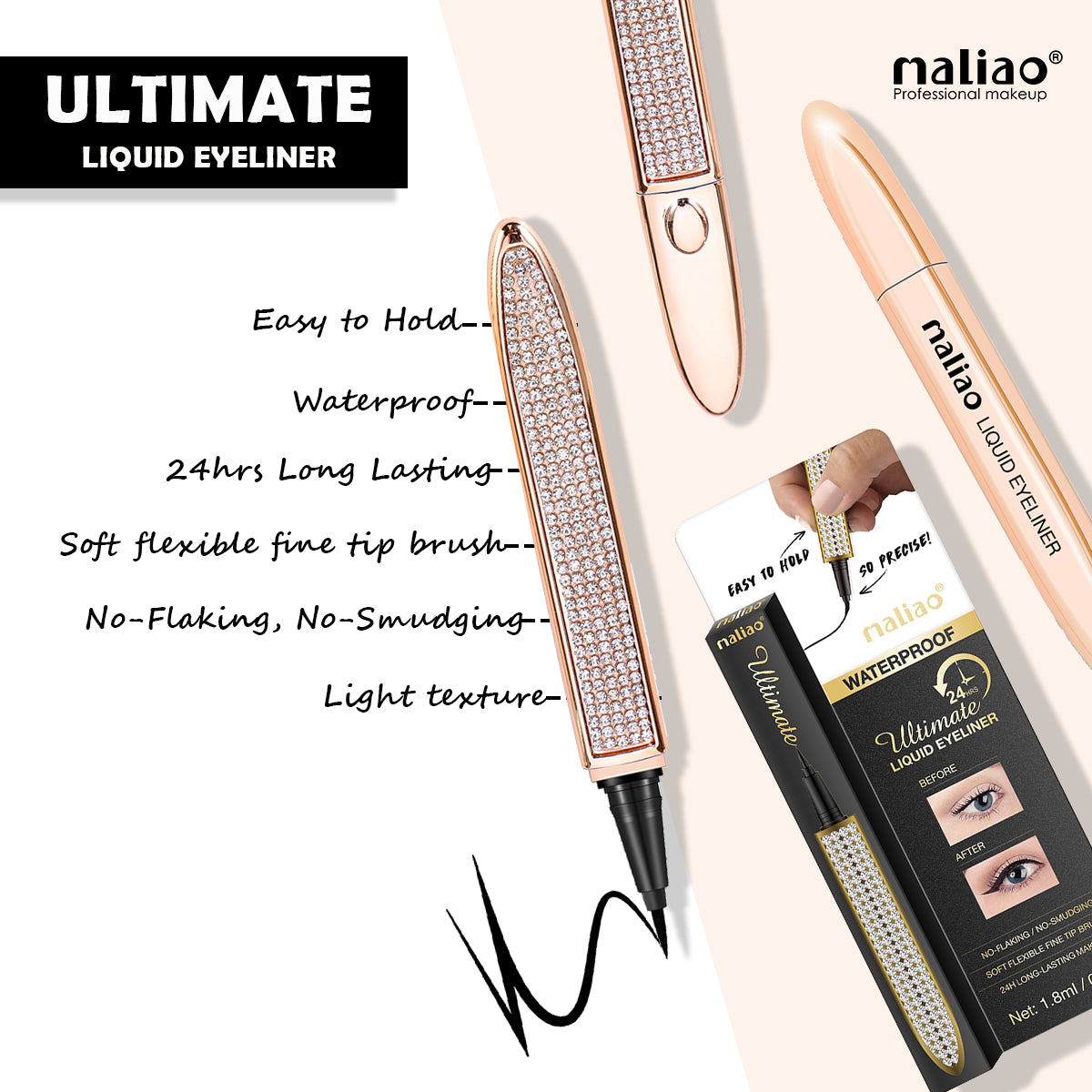 Maliao Ultimate Liquid Eyeliner - 24Hrs Long-Lasting, Waterproof, No Flaking, No Smudging - Maliao Makeup