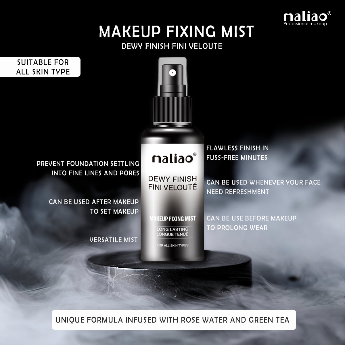 Maliao Dewy Finish Velvet Makeup Fixing Mist 80ML | Long-Lasting Makeup Fixing Spray - Maliao Makeup