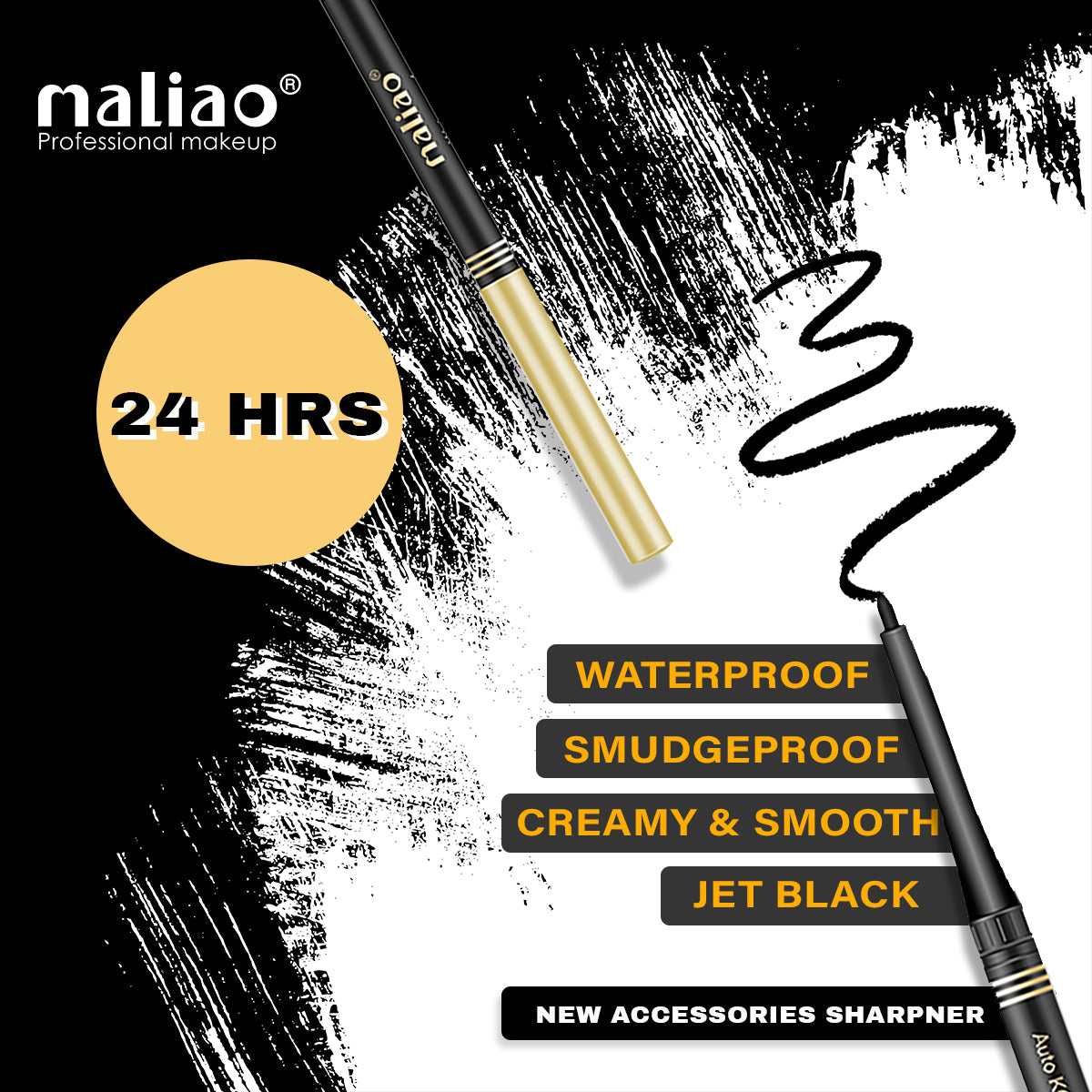 Maliao Eye Definer Auto Kajal - 24H Waterproof, Smudgeproof Kohl Eyeliner in Jet Black - Maliao Makeup